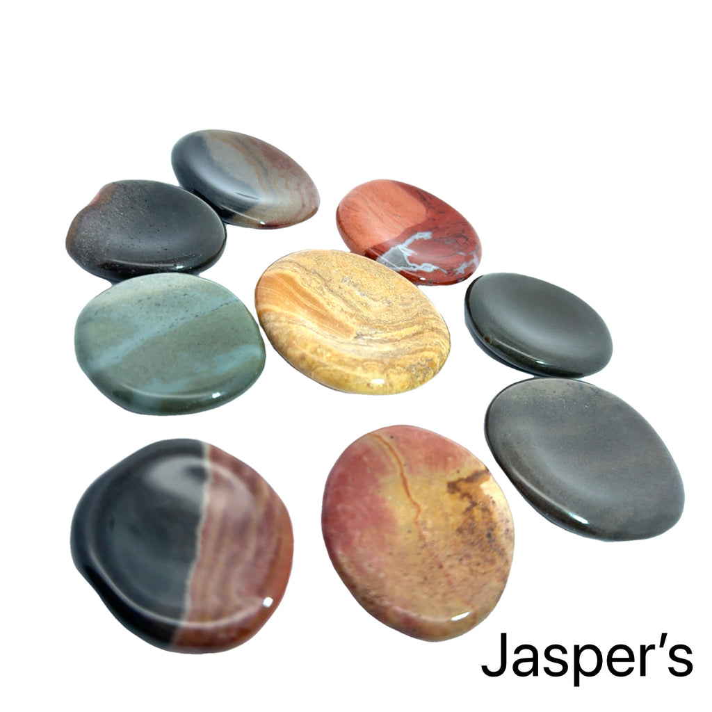 Worry Stone grouping of polychrome jasper on white front view