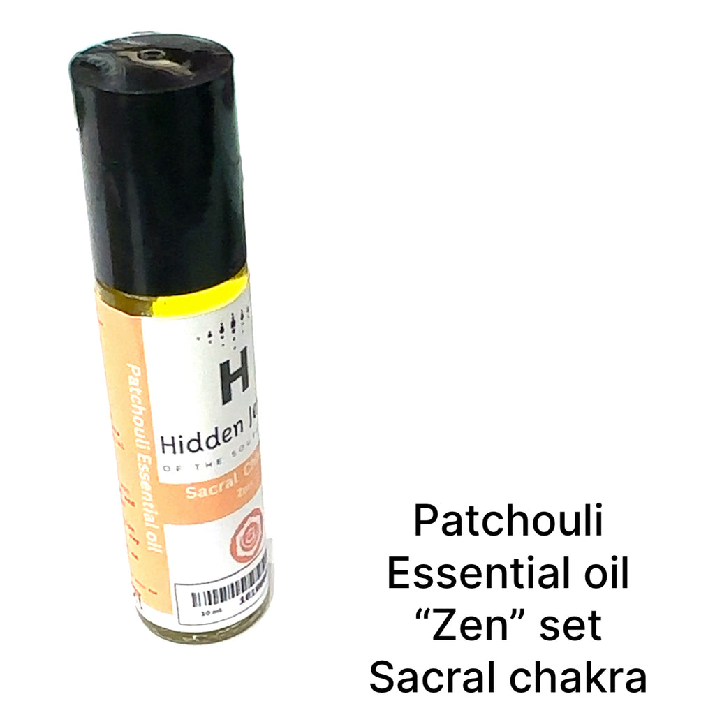 Zen Series Chakra Essential Oil Blends Patchouli on white front overview