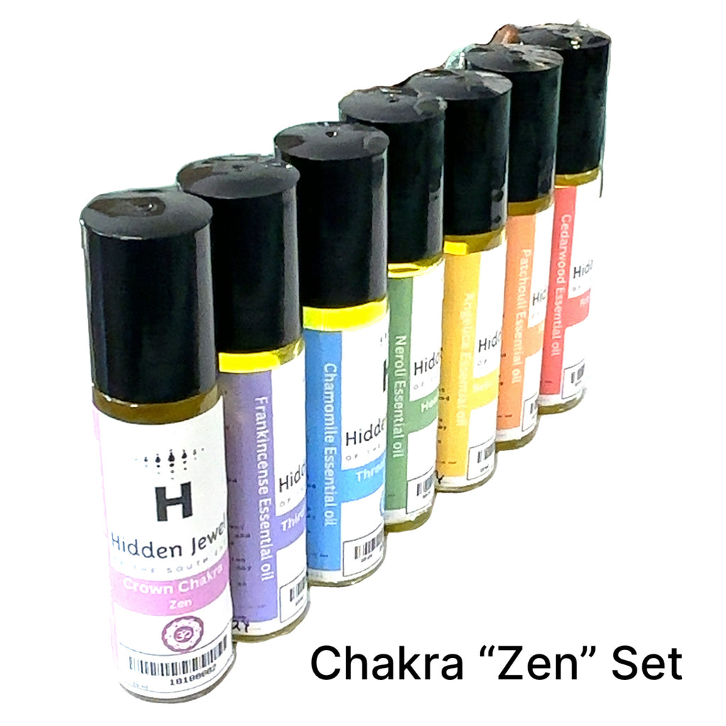 Zen Series Chakra Essential Oil Blends grouping on white front overview