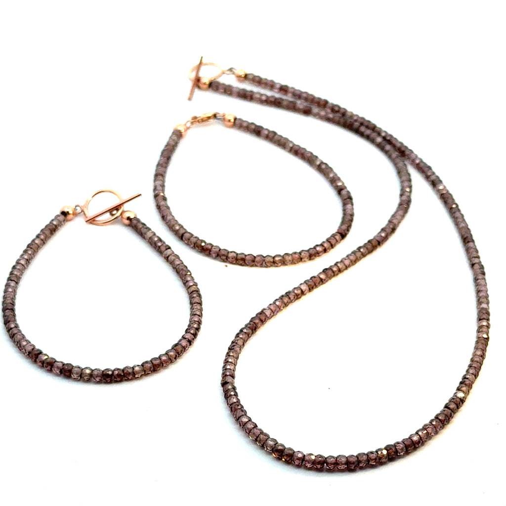 Zircon Gemstone Beaded Bracelets with matching necklace on white front overview