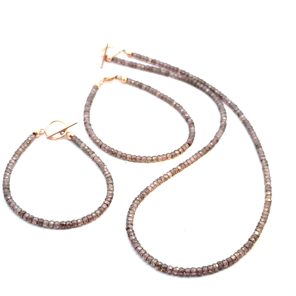 Zircon Gemstone Beaded Bracelets with matching necklace on white more light on it front overview