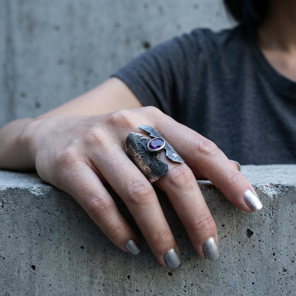 Almandine Garnet Shield Ring – Size 6.5 | Sterling Silver Armor for the Soul | Hidden Jewel of the South End