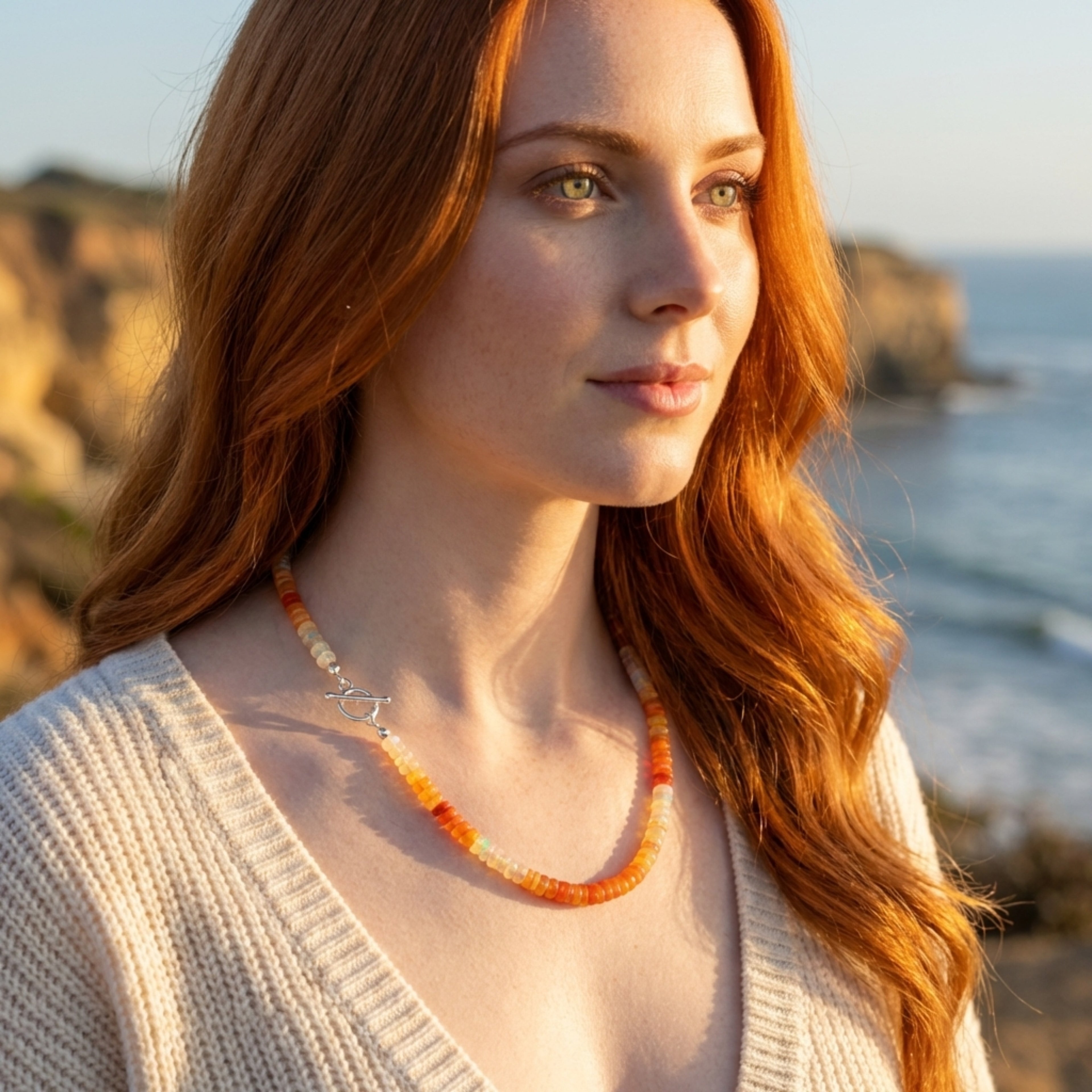 Fire Opal Necklace | Handmade 20" Sterling Silver & Passion Energy Stone