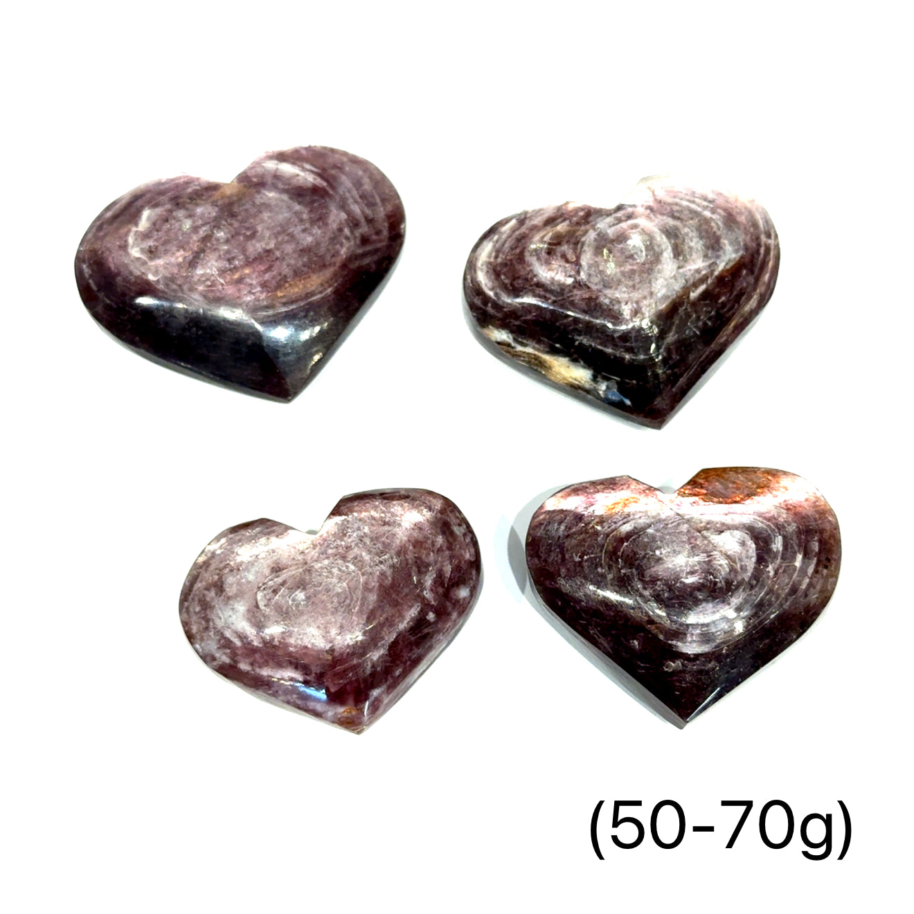 Lepidolite gemstone hearts shape carving