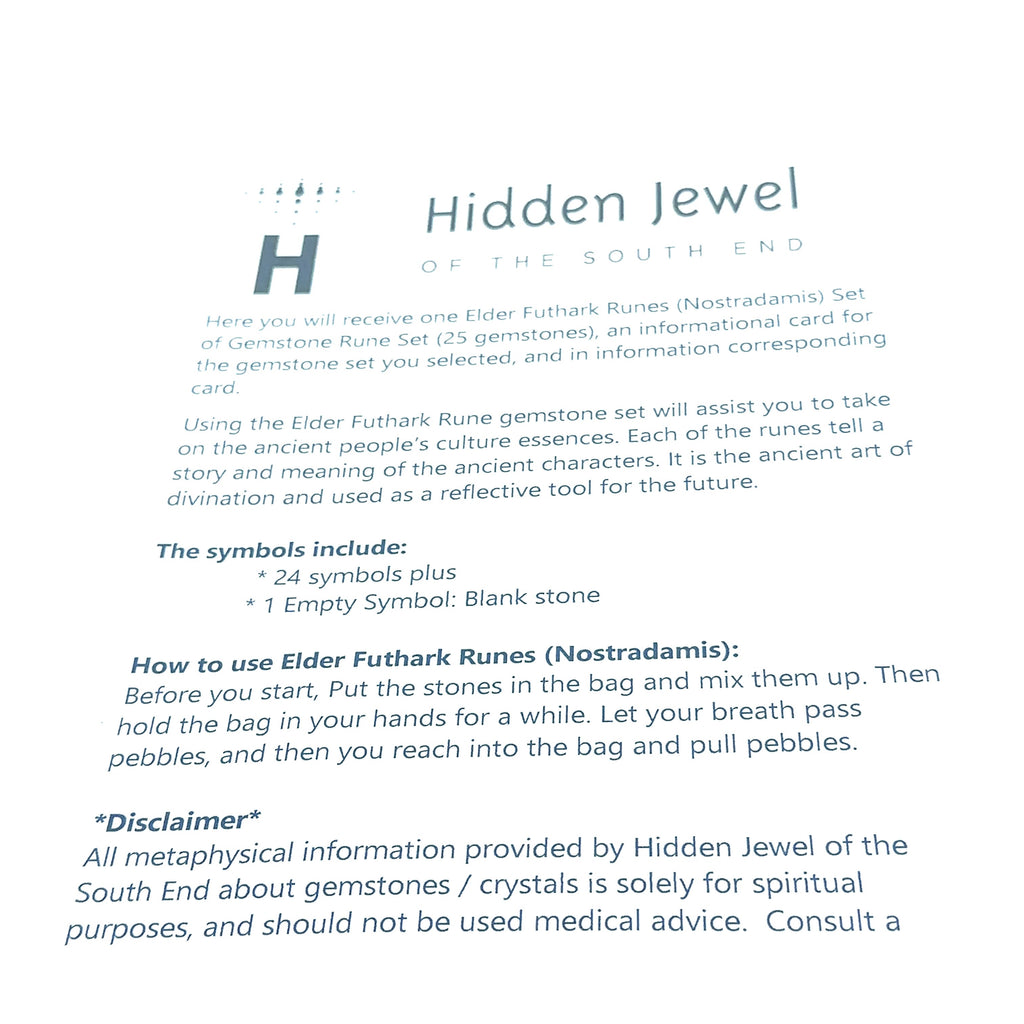 papers with insturctions for the gemstone runes on white overview