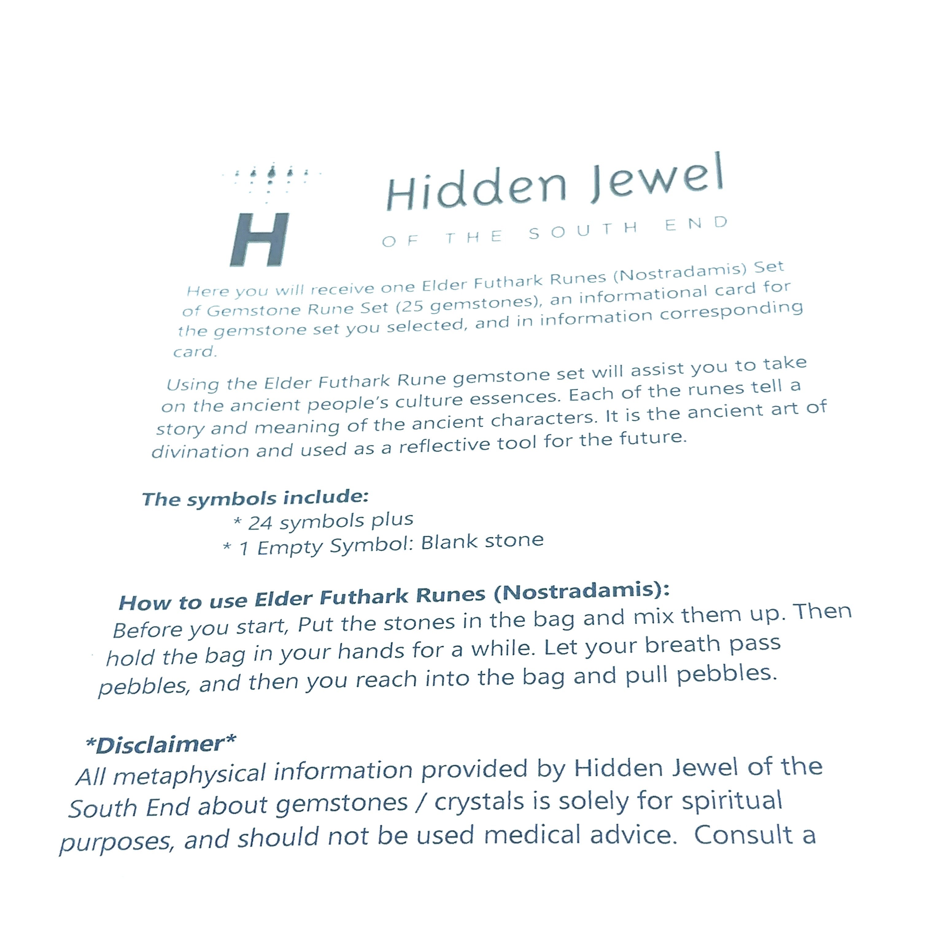 papers with insturctions for the gemstone runes on white overview