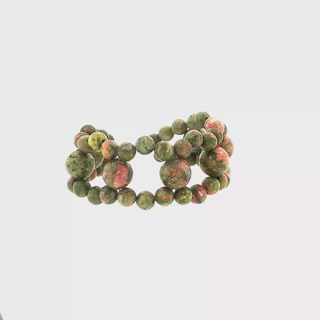Unakite Gemstone Bracelet, Size 6.5, Cross-Weave, Sterling Silver Toggle
