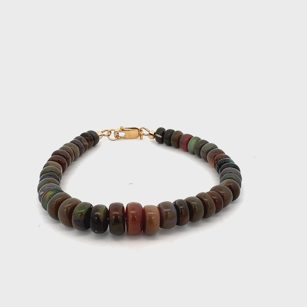 Ethiopian Black Opal Gemstone Bracelet  on white center view video