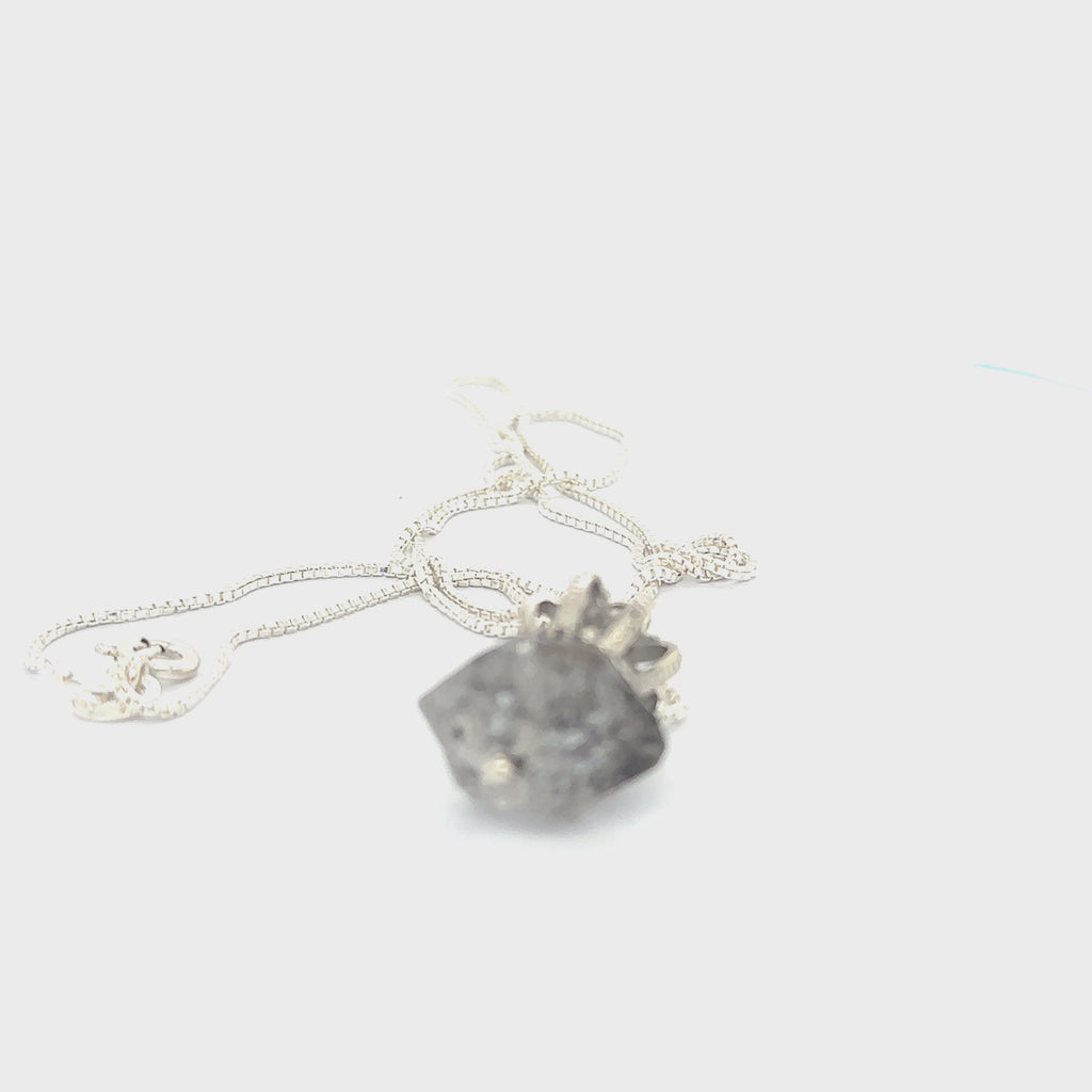 Sterling Silver Crown Pendant with herkimer diamond gemstone on a white background, front overview. video