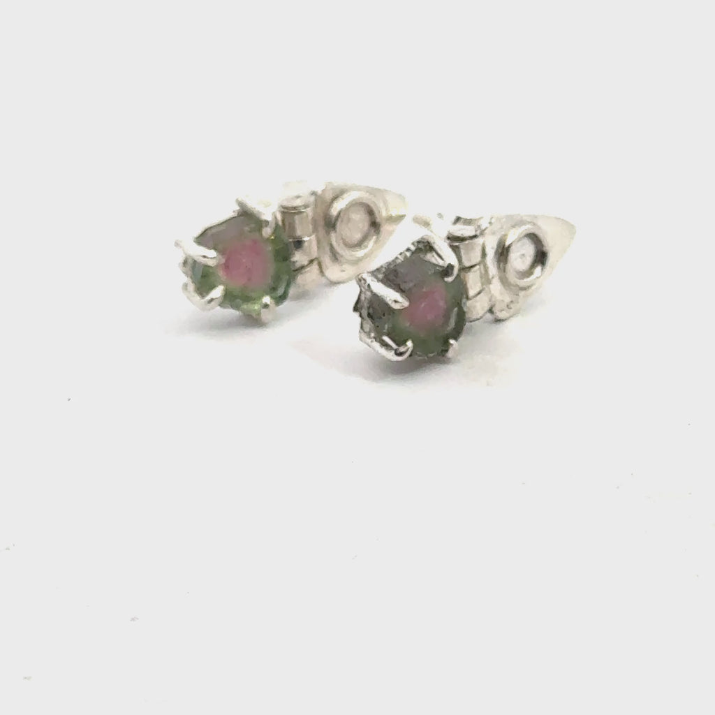 Watermelon Tourmaline Slice Earrings on white front view video