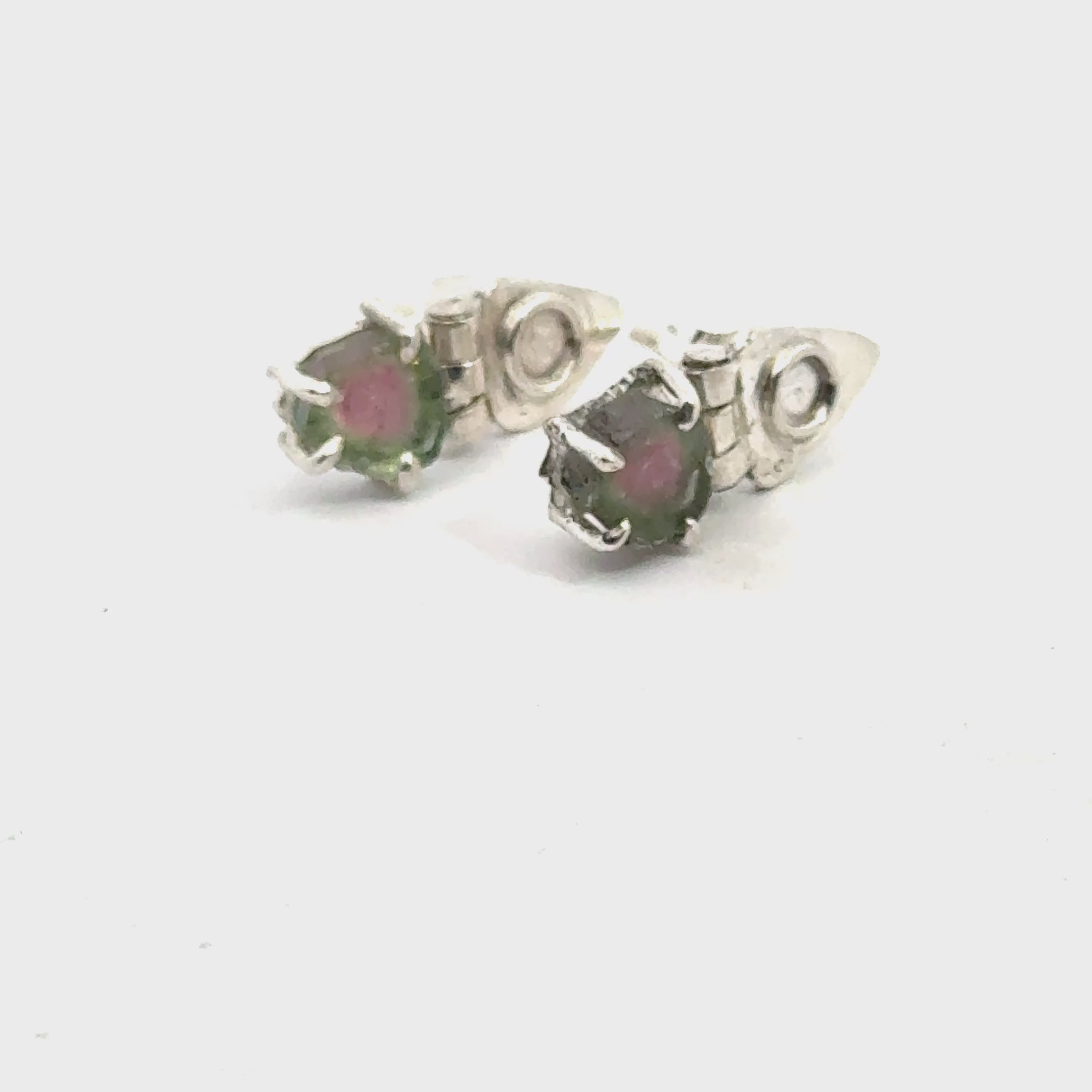 Watermelon Tourmaline Slice Earrings on white front view video