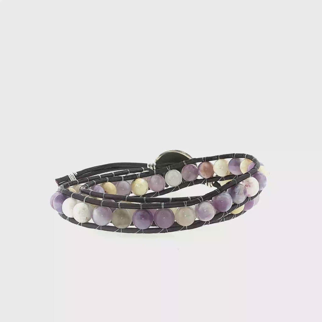 Purple Jade Gemstone Double Leather Wrap Bracelet