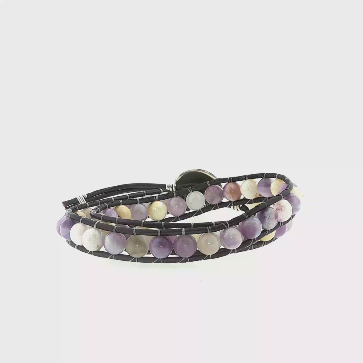 Purple Jade Gemstone Double Leather Wrap Bracelet