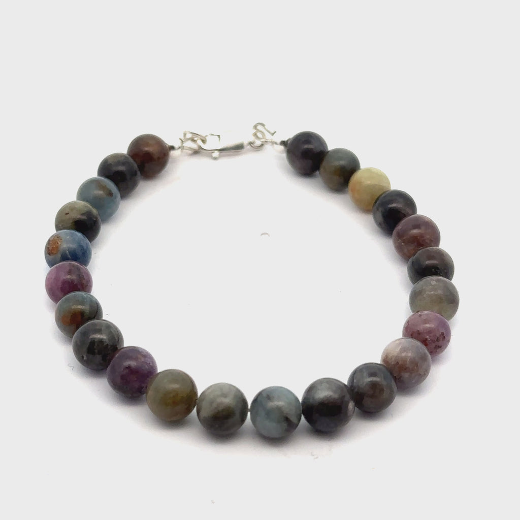 Sapphire Gemstone Beaded Bracelet on white front overview video