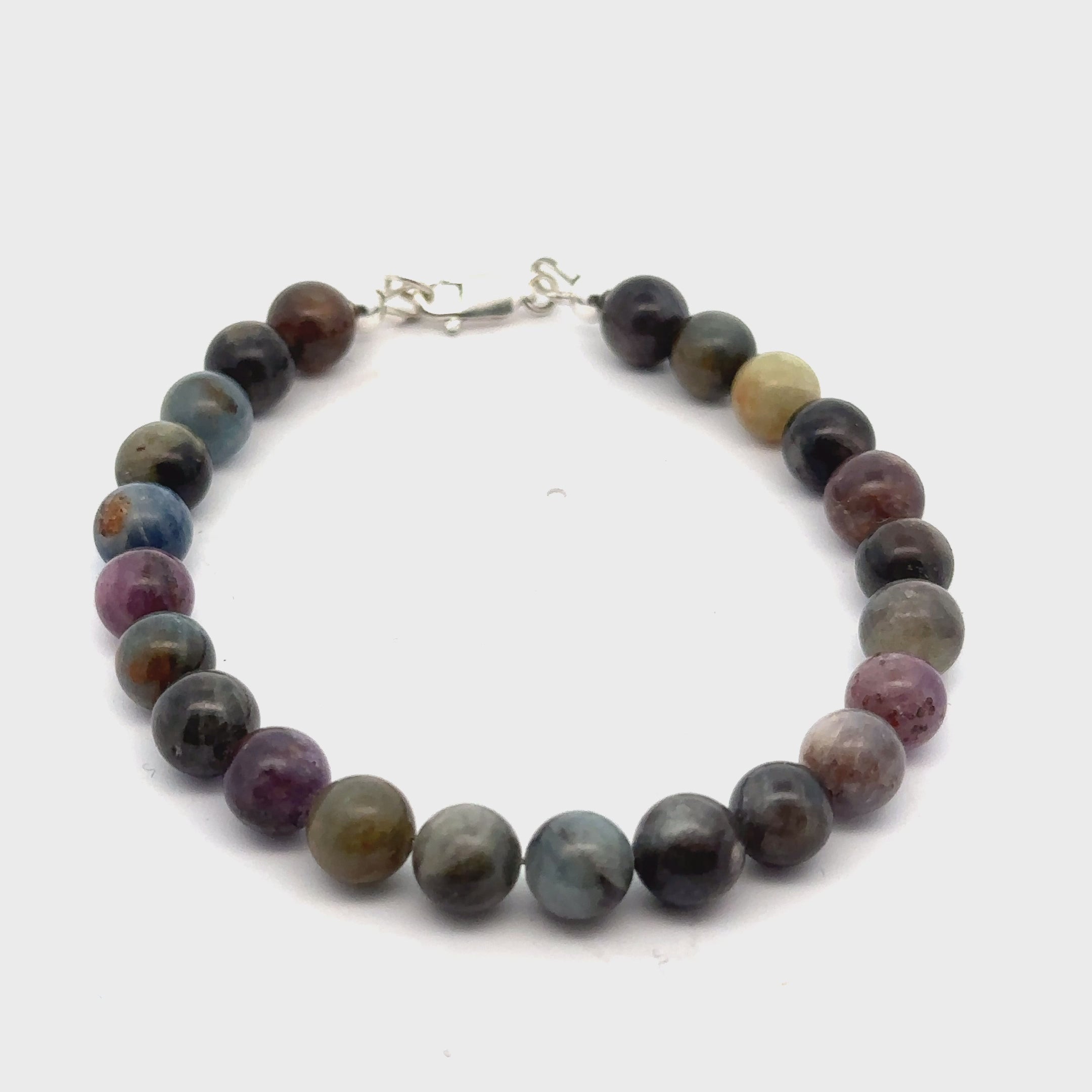 Sapphire Gemstone Beaded Bracelet on white front overview video