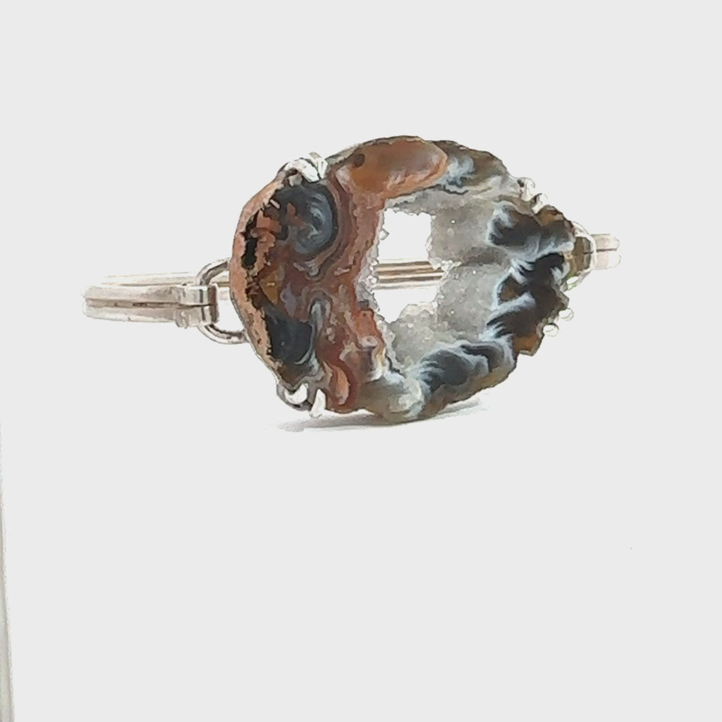 Sterling Silver Druzy Bracelet, Brown Druzy geode Bangle, Jewelry