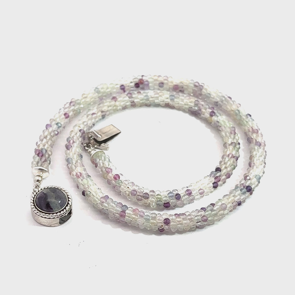 Rainbow Fluorite Gemstone Necklace on white overview video