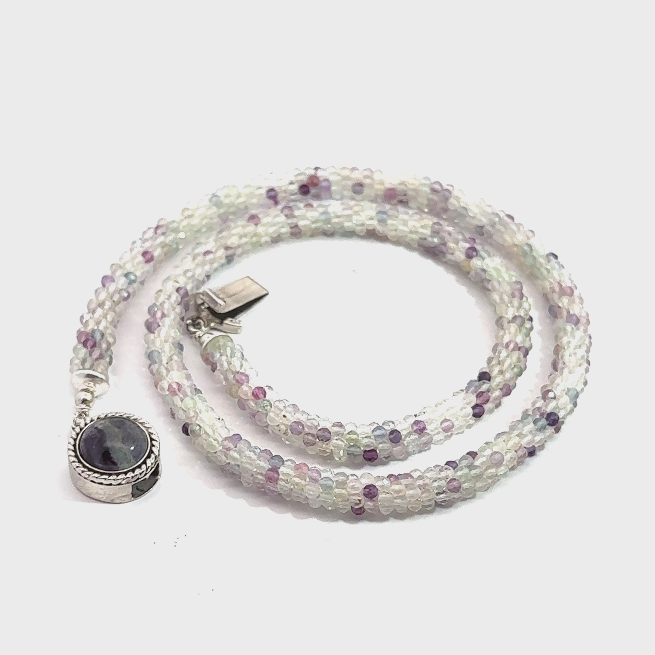 Rainbow Fluorite Gemstone Necklace on white overview video