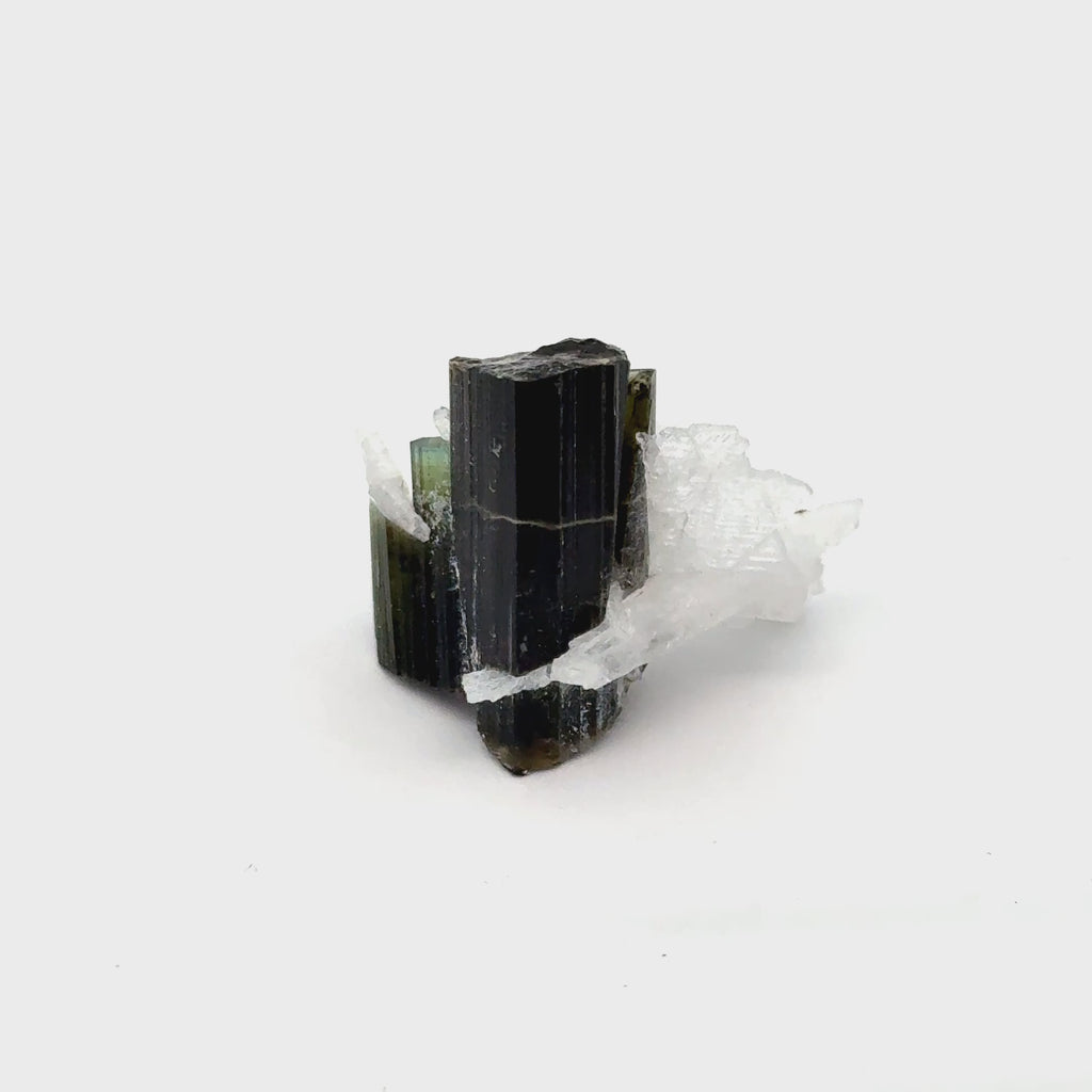 Raw Green Tourmaline with White Barite   5.4g / 27ct on white front view video