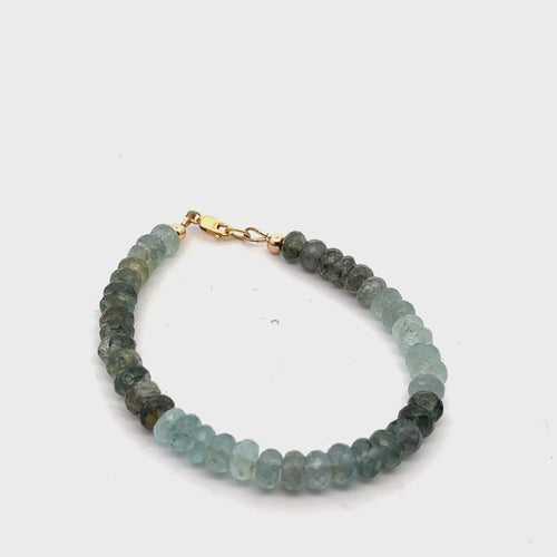 Aquamarine & Moss Agate Gemstone Bracelet on white front overview video