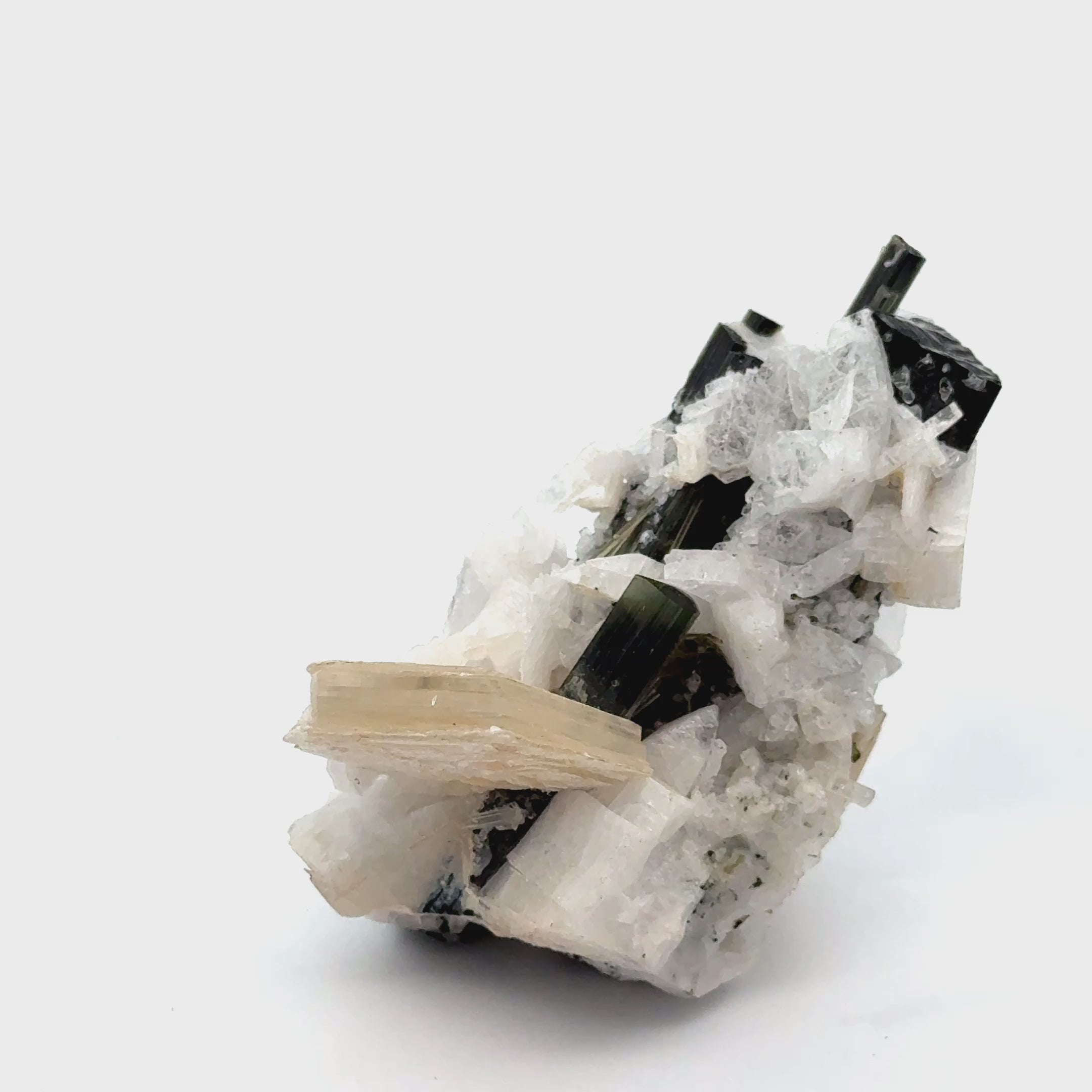 Raw Green Tourmaline with White Barite   55.2g /276ct on white front view video