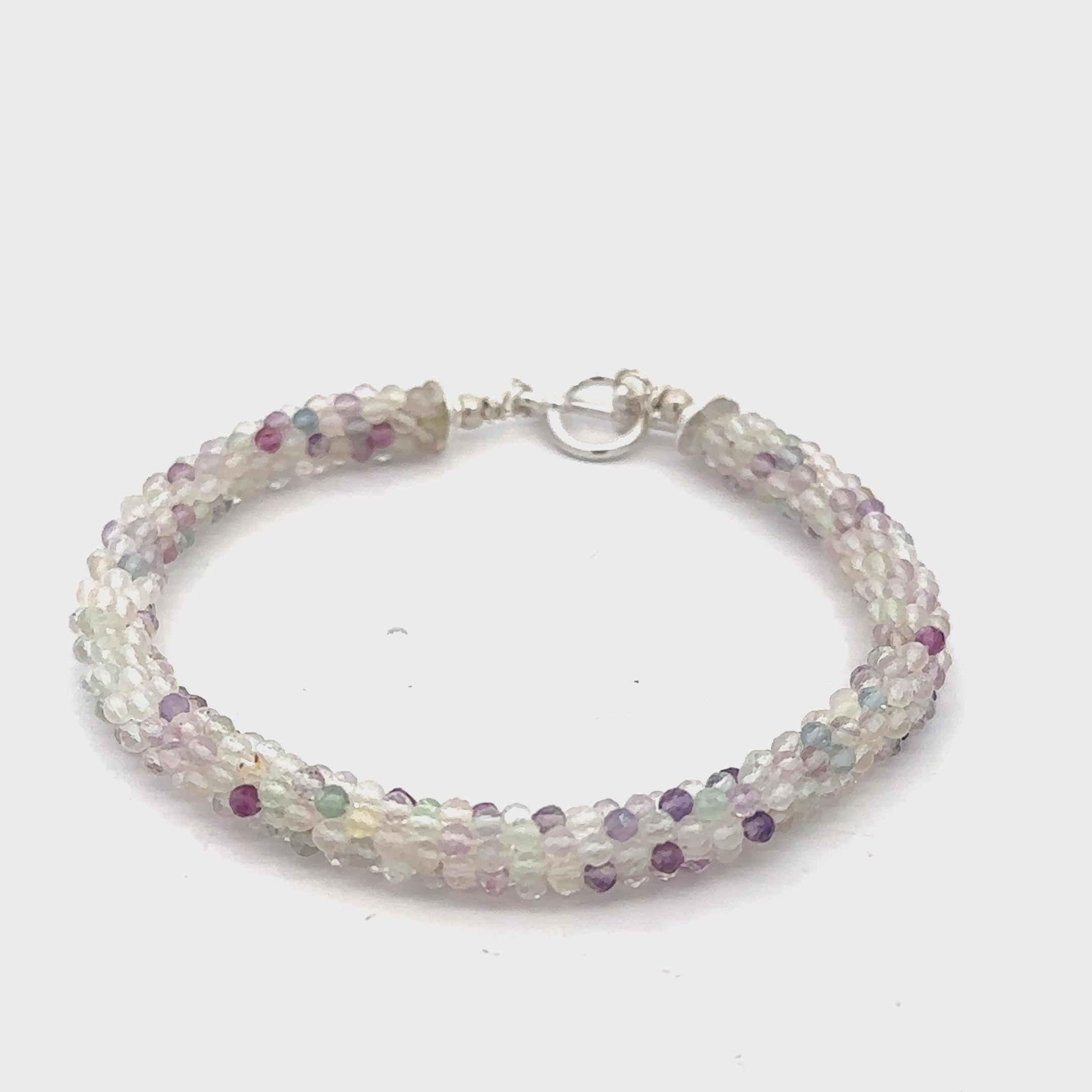 Rainbow Fluorite Gemstone Bracelet on white front overview video