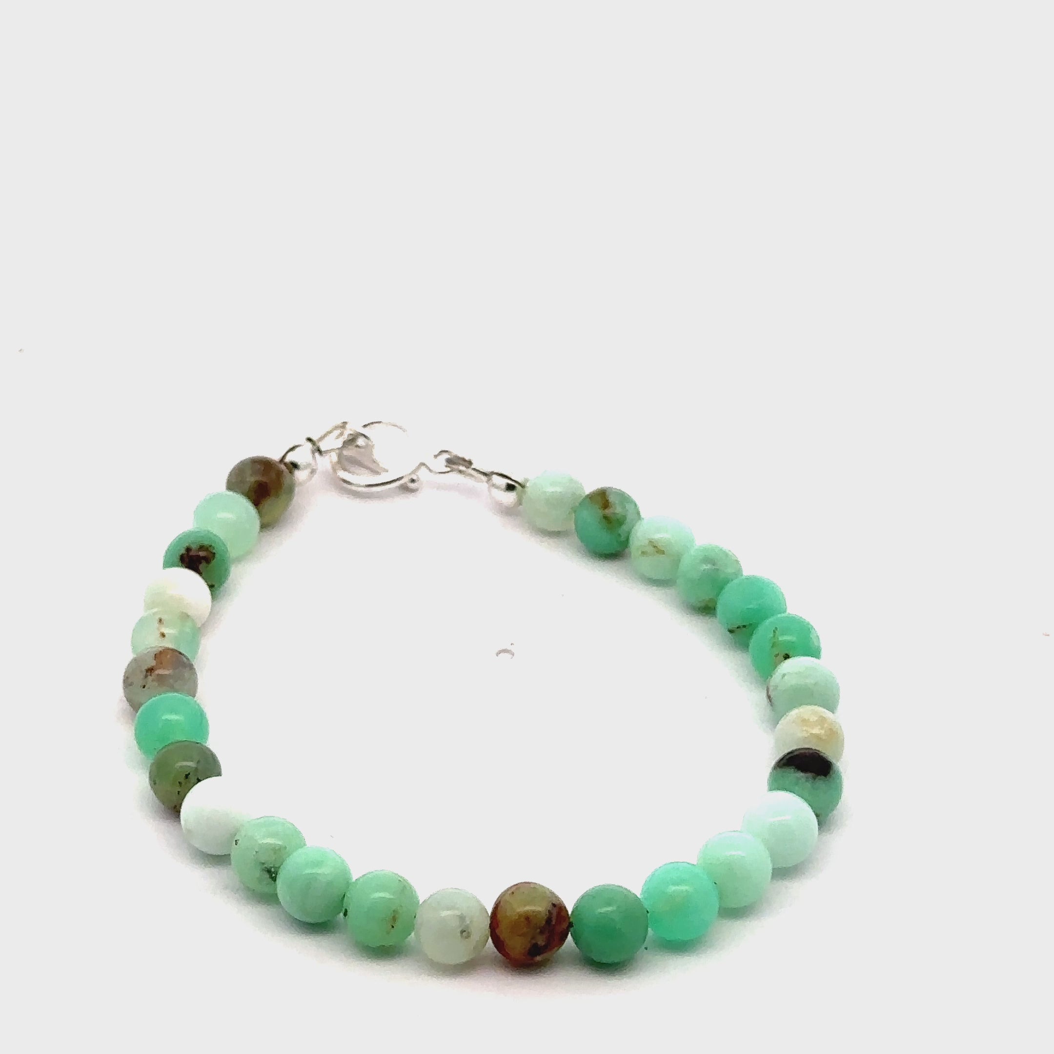 Chrysoprase Gemstone Bracelet on white front angle view video
