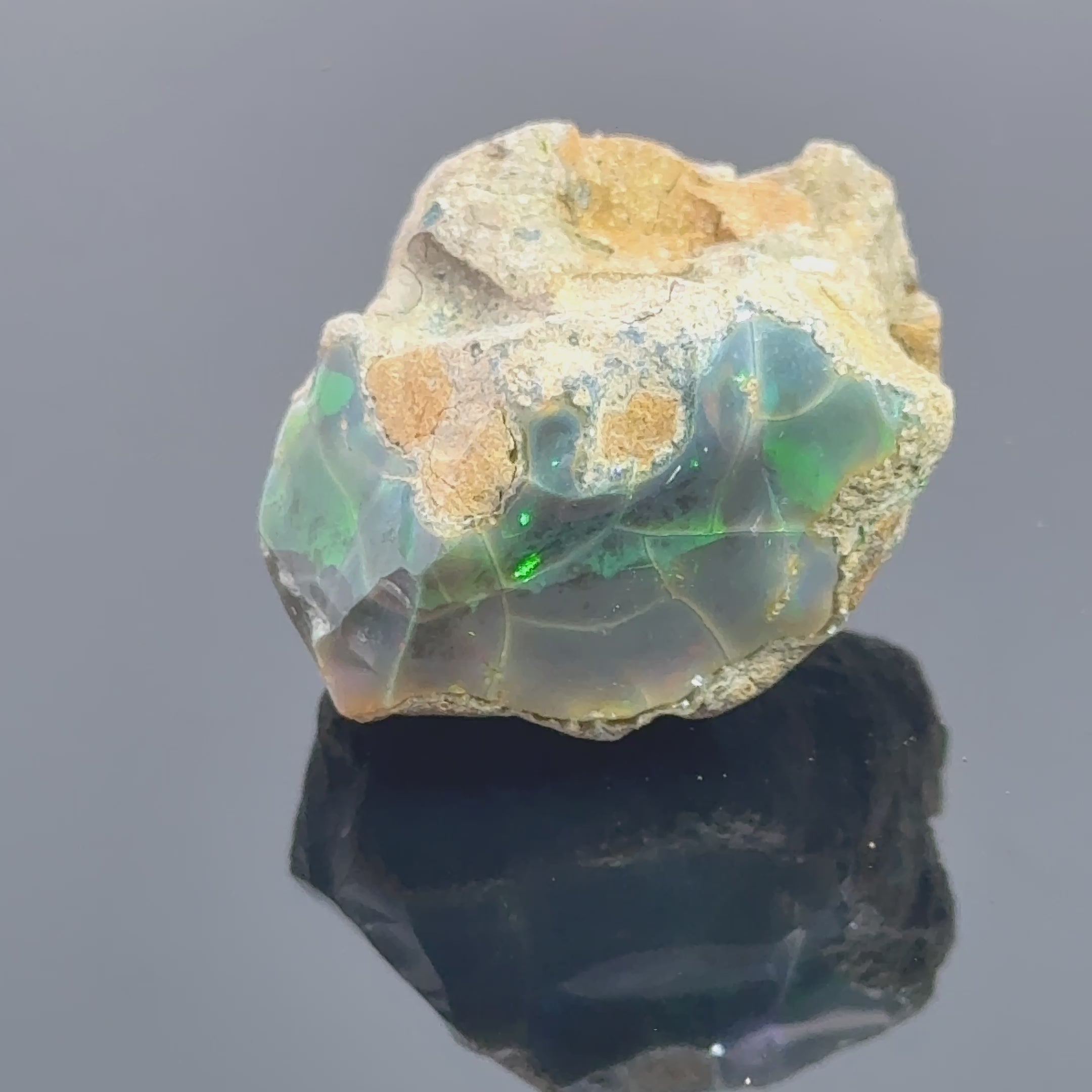 A raw Ethiopian opal gemstones with varying colors, displayed on a white background, video
