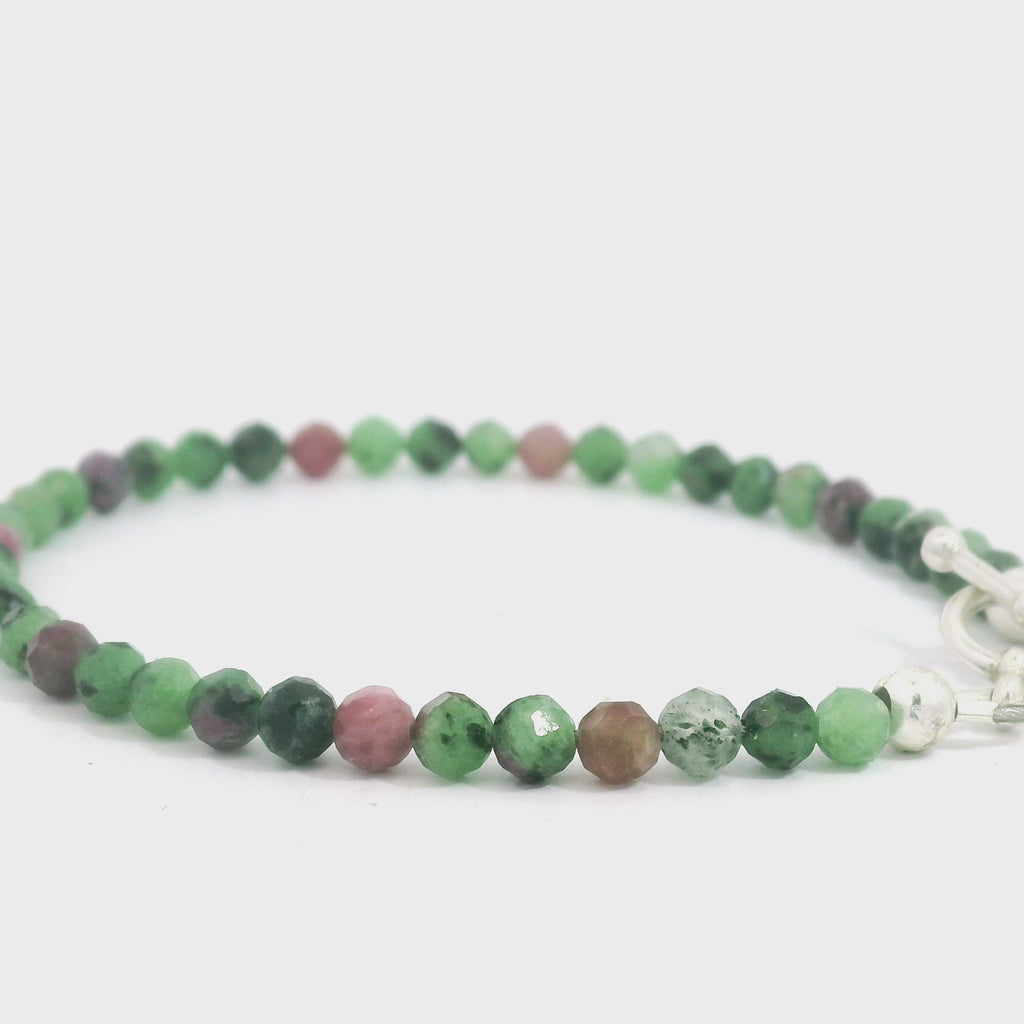 Ruby Zoisite Gemstone Bracelet – with Sterling Silver Toggle (Hope, Gratitude & Peace)