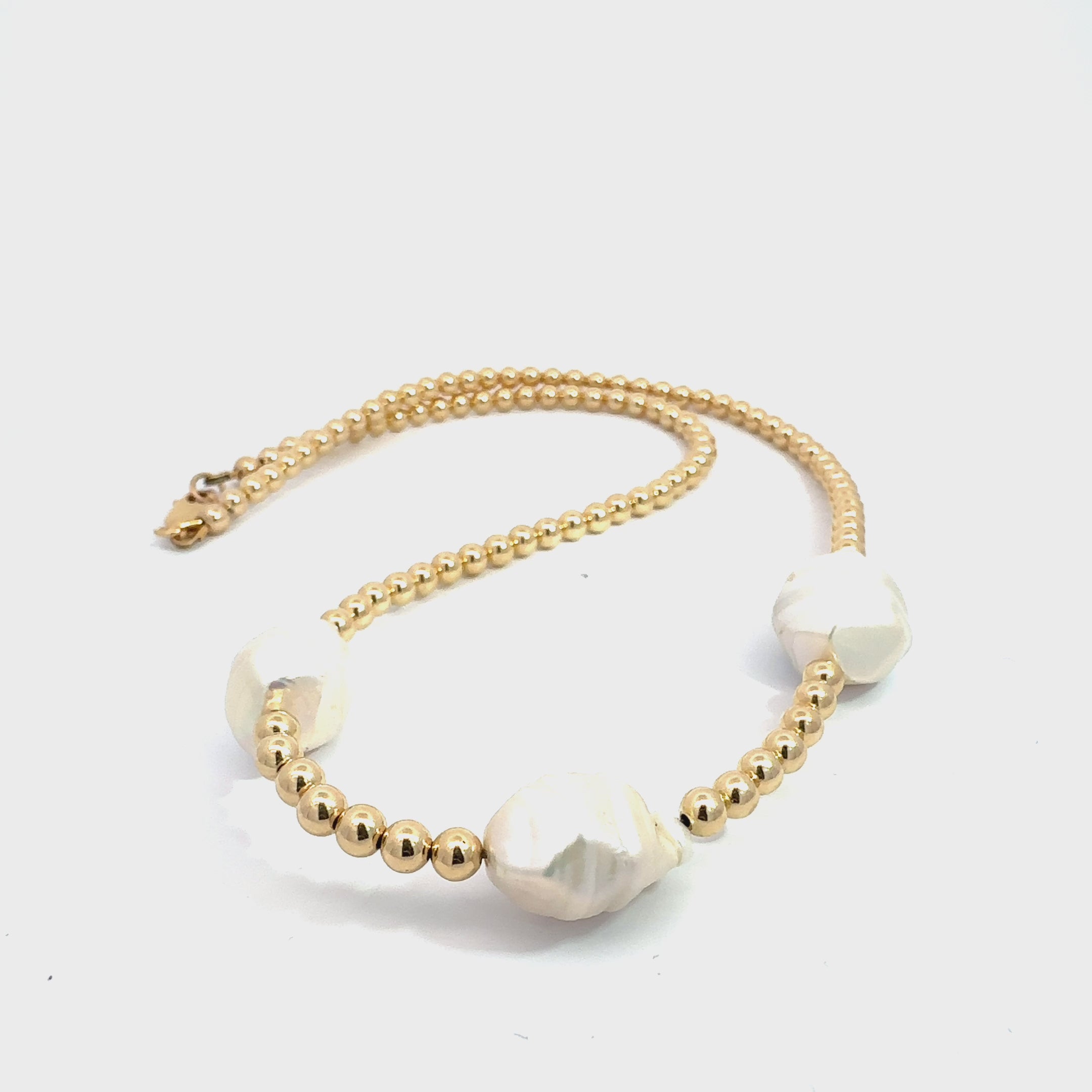 Water Baroque Pearl Necklace on white center overview video