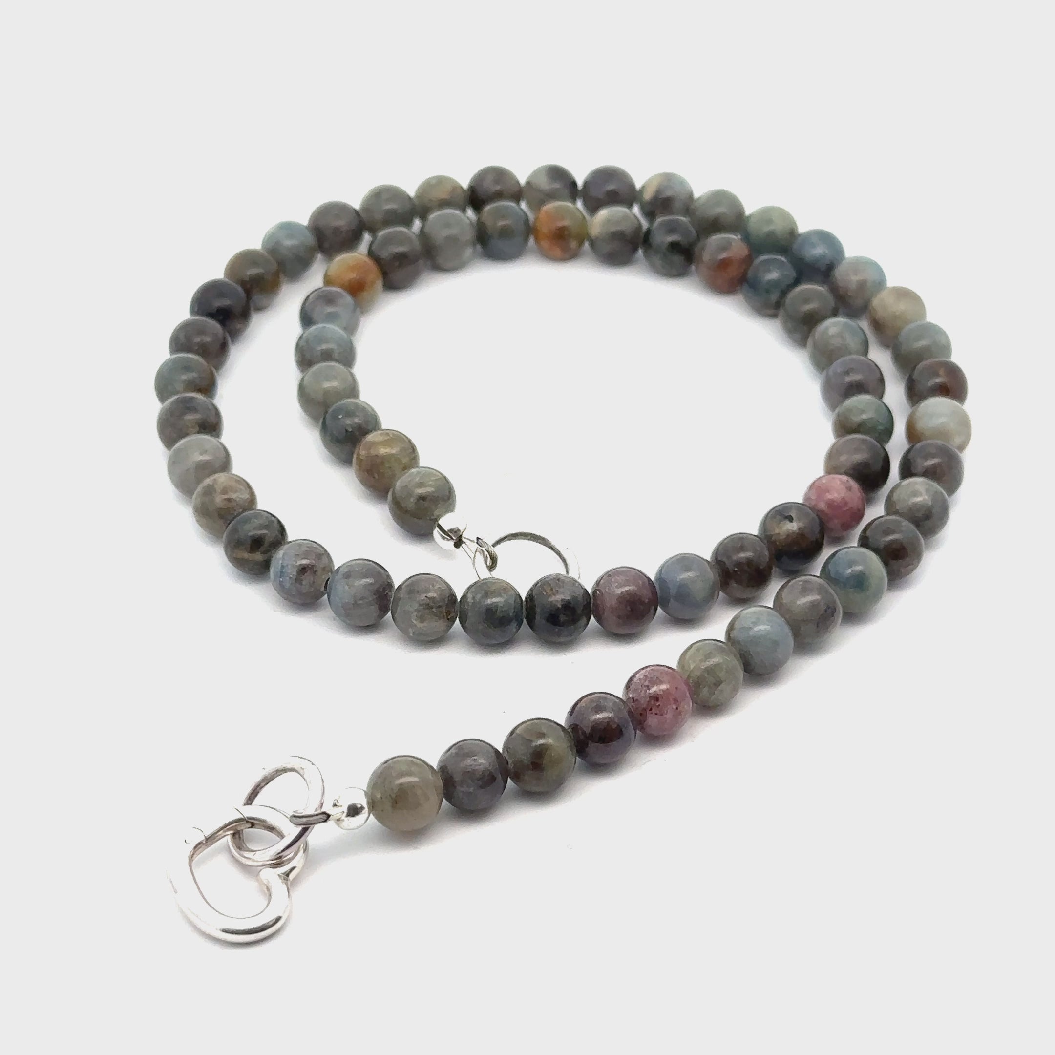 Sapphire Gemstone Beaded Necklace on white spiral overview video