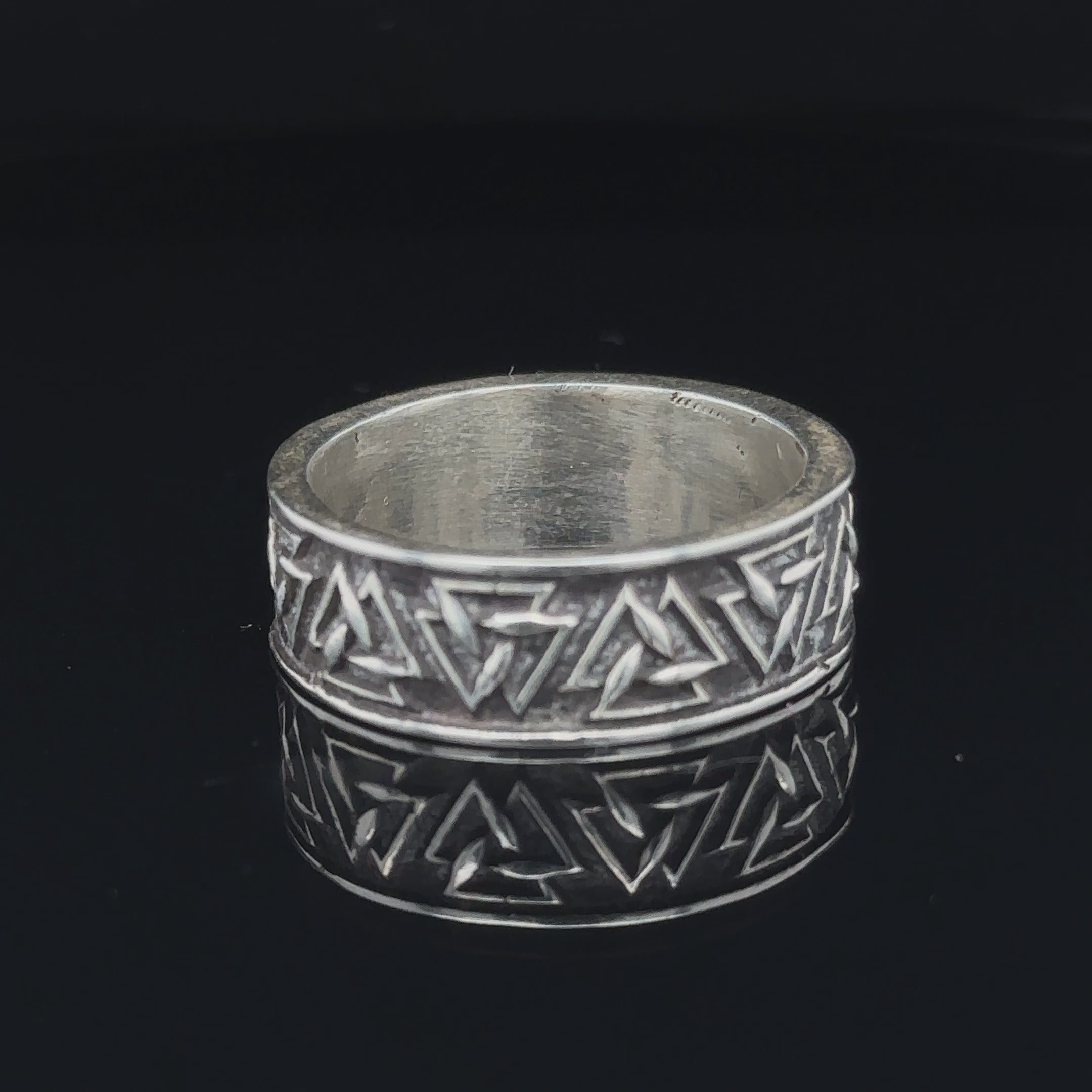 Men’s sterling silver geometric triangle sacred shape ring, size 12 on white front overview video