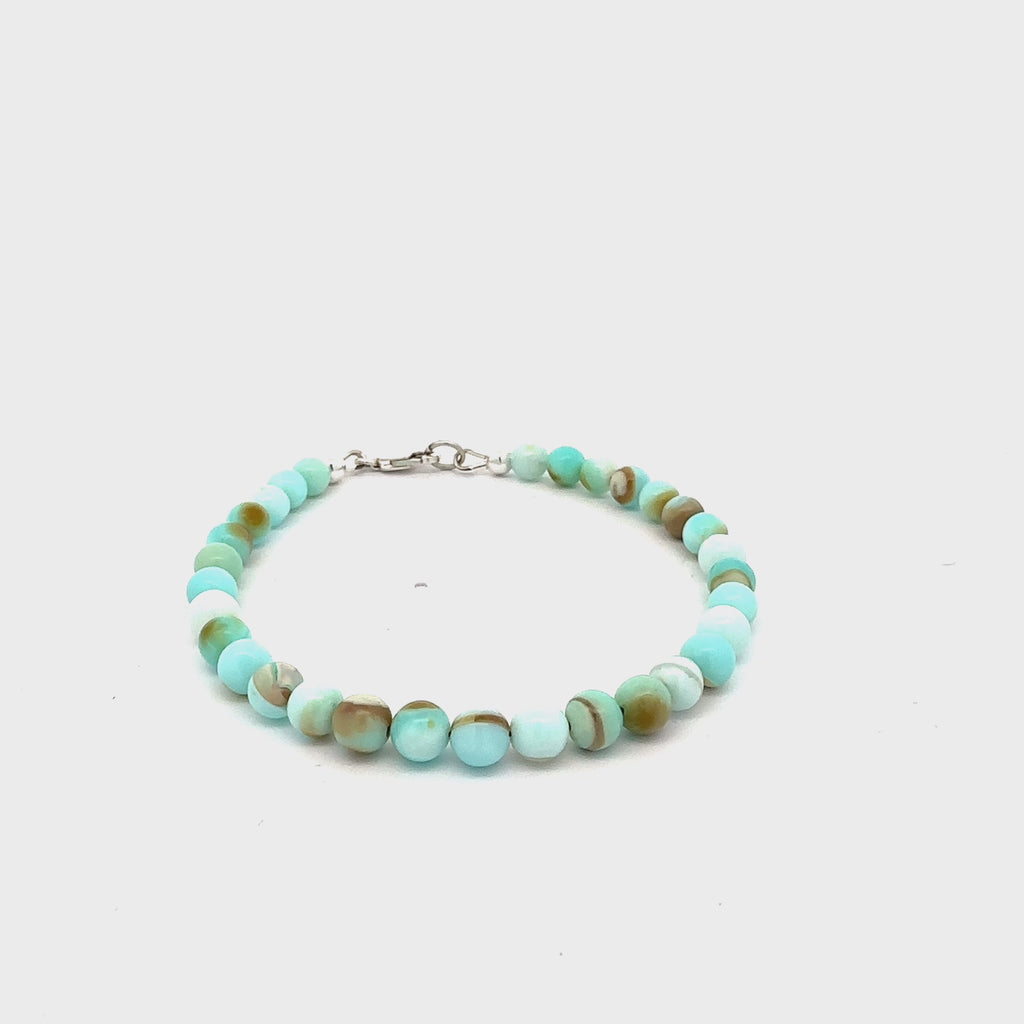 Blue Peruvian Opal Gemstone Beaded Bracelet