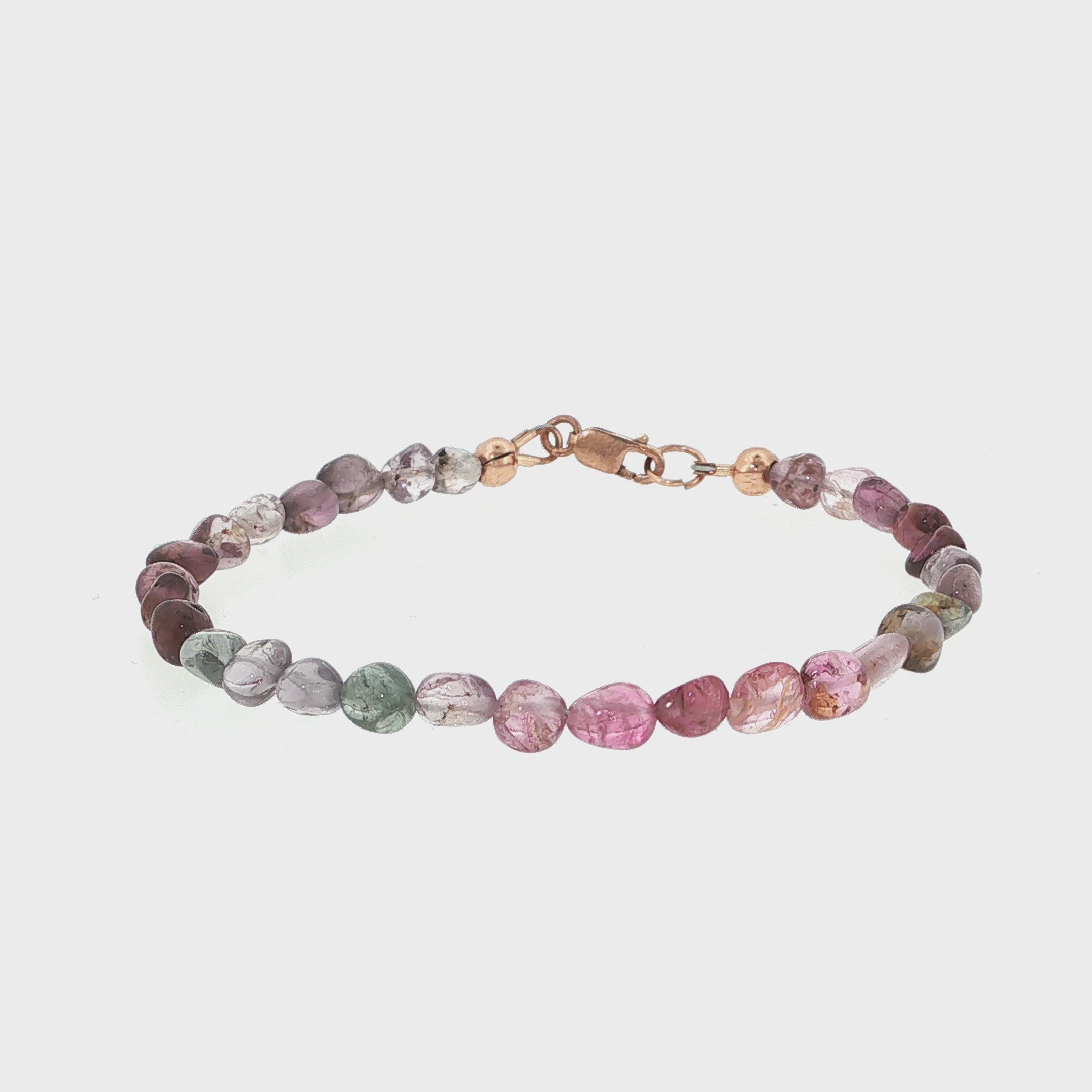 Multi Red Spinel gemstone bracelet 6.5'' rose gold-filled lobster claw