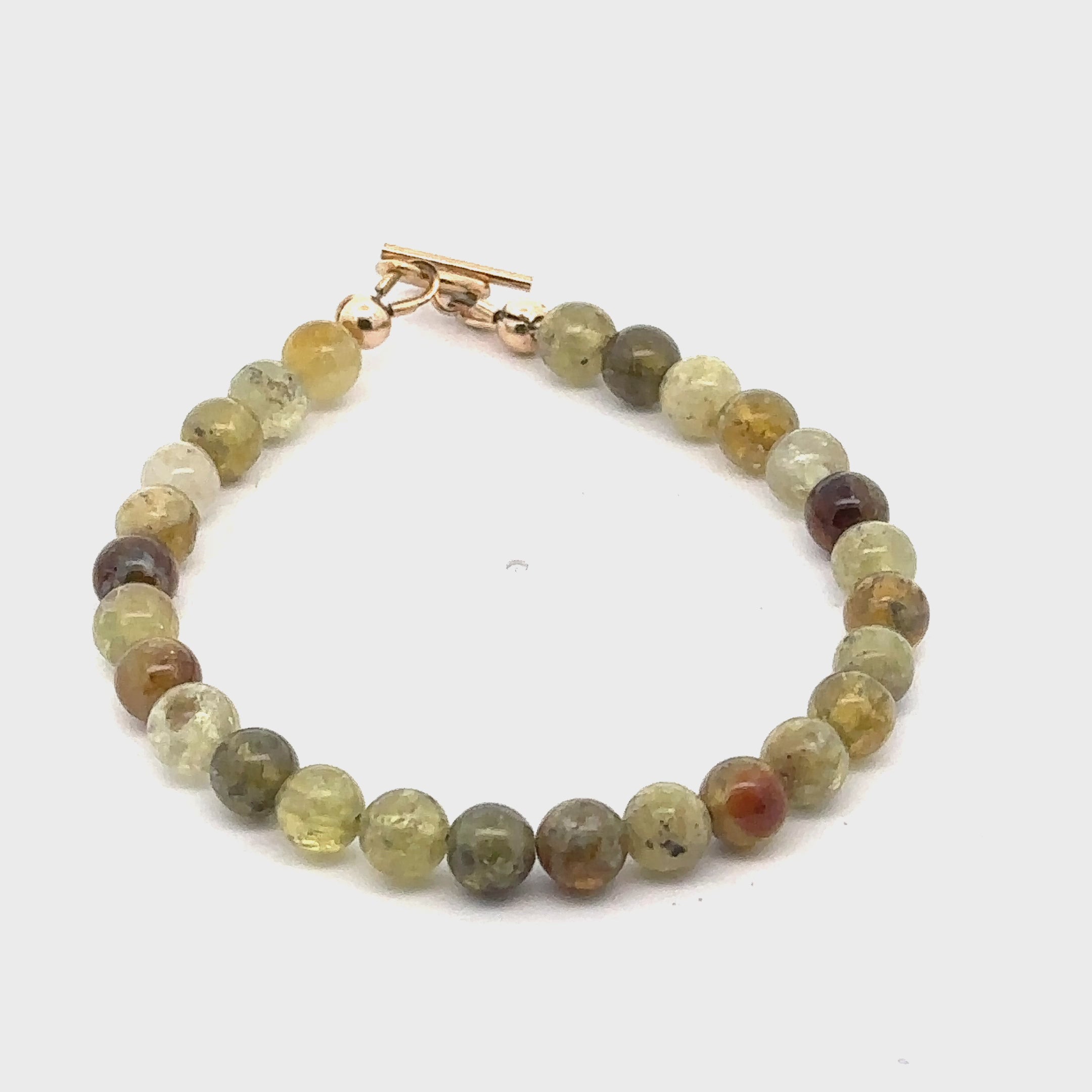 Green Garnet Gemstone Bracelet on white front overview video