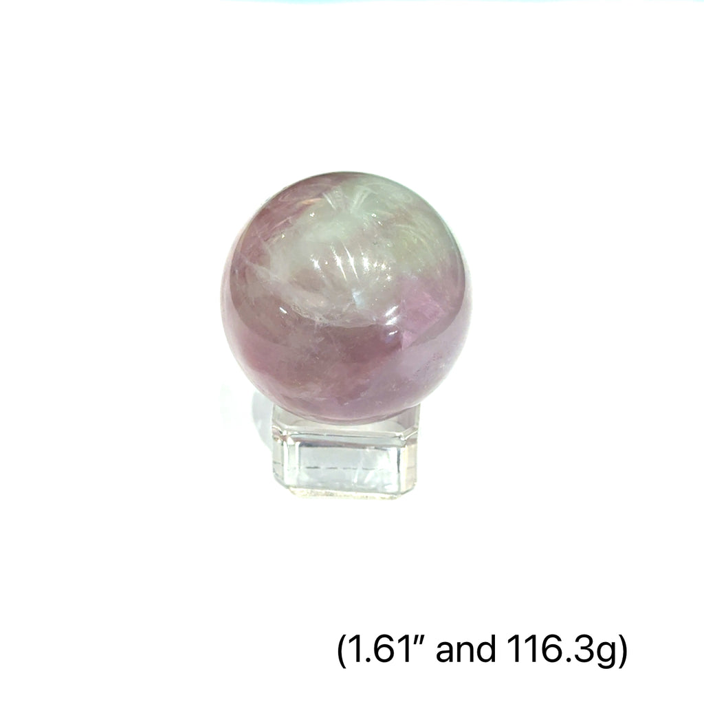 rainbow fluorite gemstone sphere on white 1.61'' and 116.3g front  view 