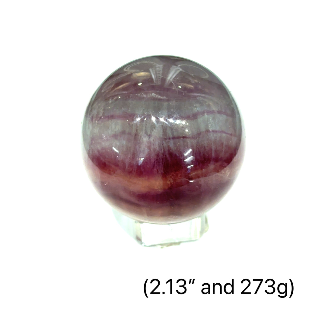 rainbow fluorite gemstone sphere on white 2.13'' and 273g front  view 