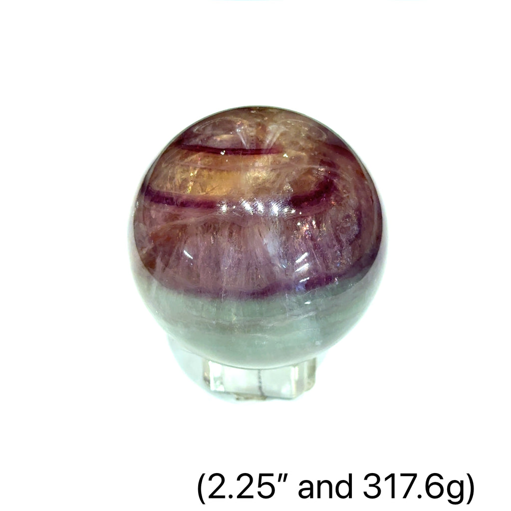 rainbow fluorite gemstone sphere on white 2.25'' and 317.6g front  view 