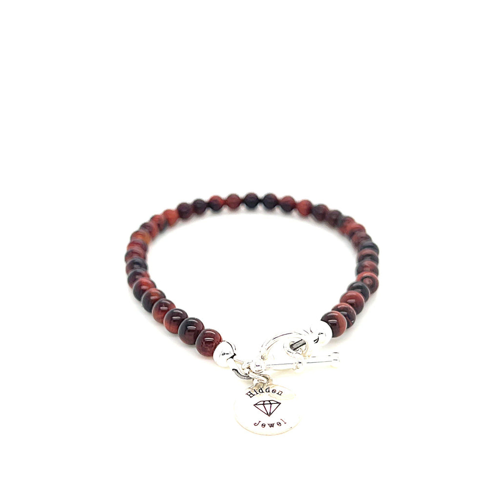 Red Tiger Eye Gemstone Beaded Bracelet