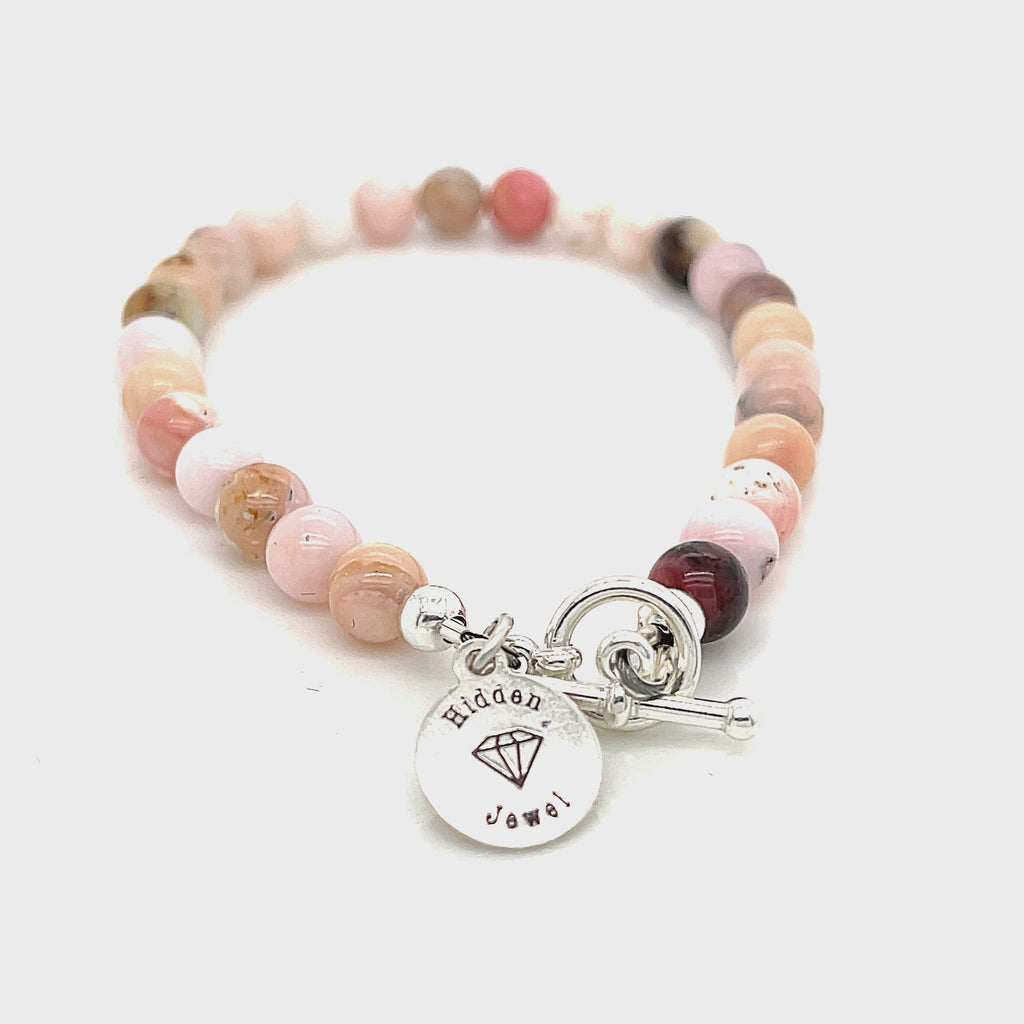 Pink Opal beaded gemstone bracelet, jewelry