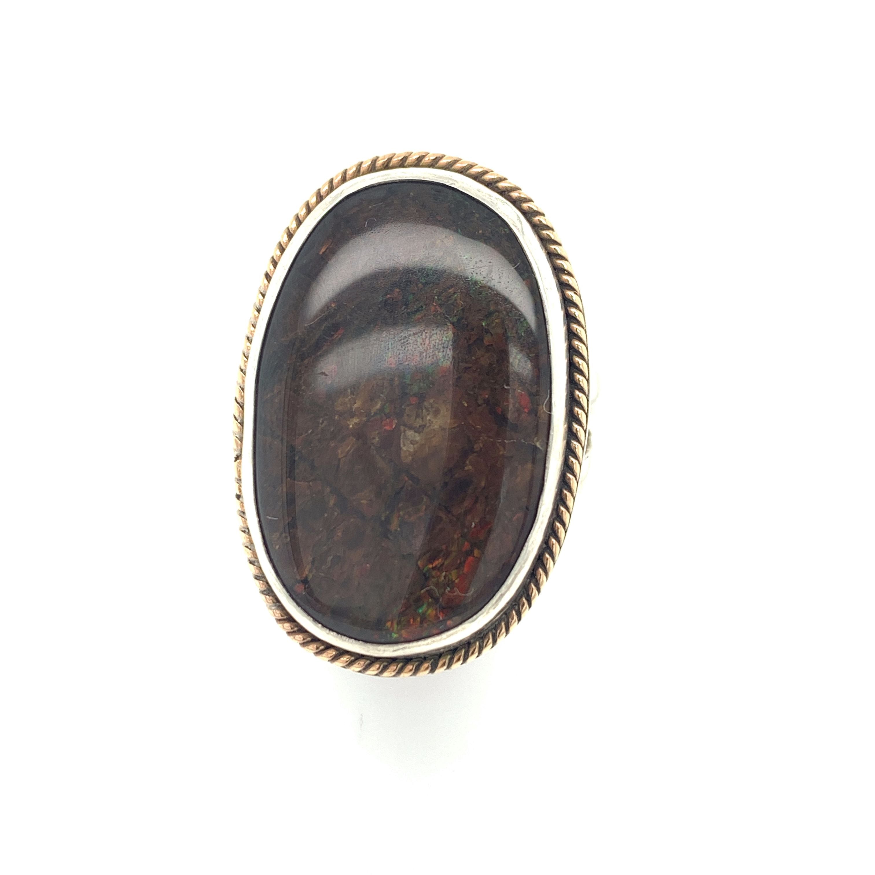Ammolite Sterling Silver bezel set split shank gemstone ring, jewelry