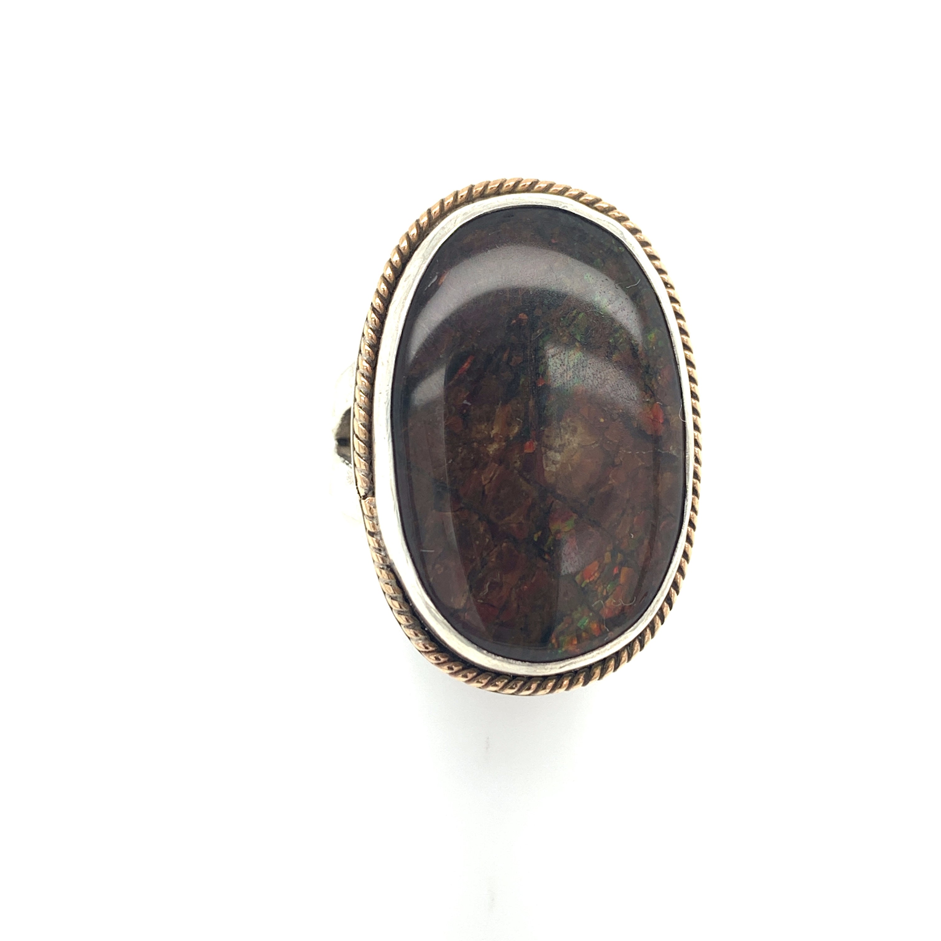 Ammolite Sterling Silver bezel set split shank gemstone ring, jewelry