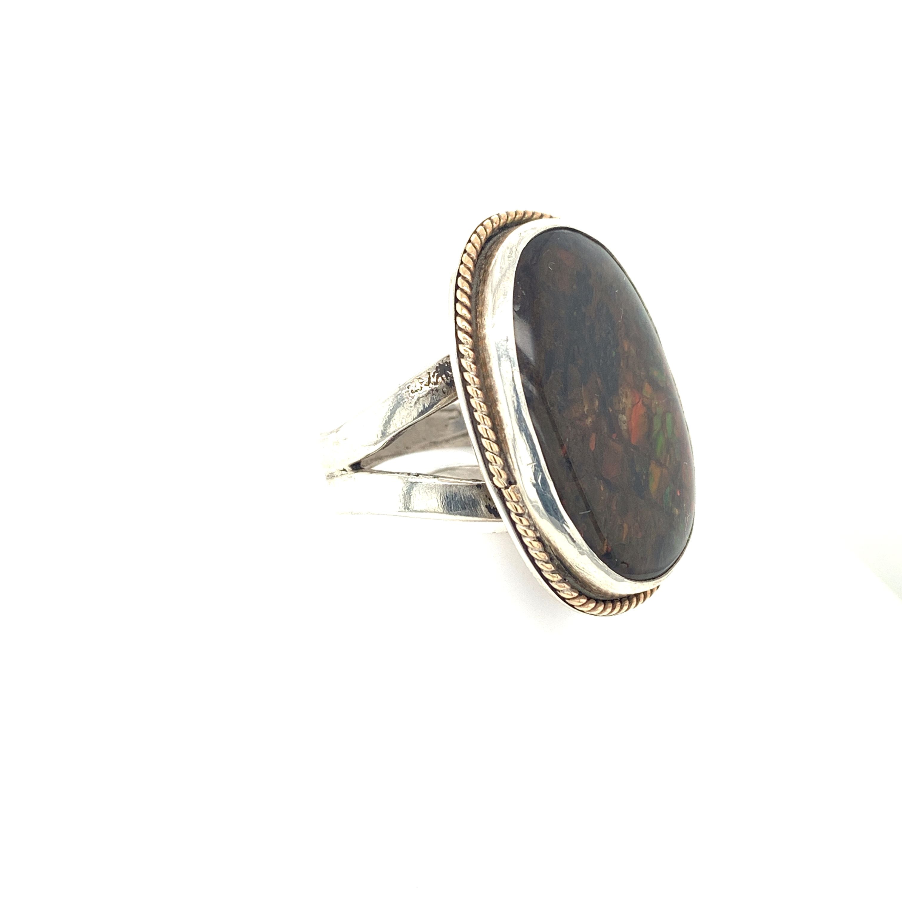 Ammolite Sterling Silver bezel set split shank gemstone ring, jewelry
