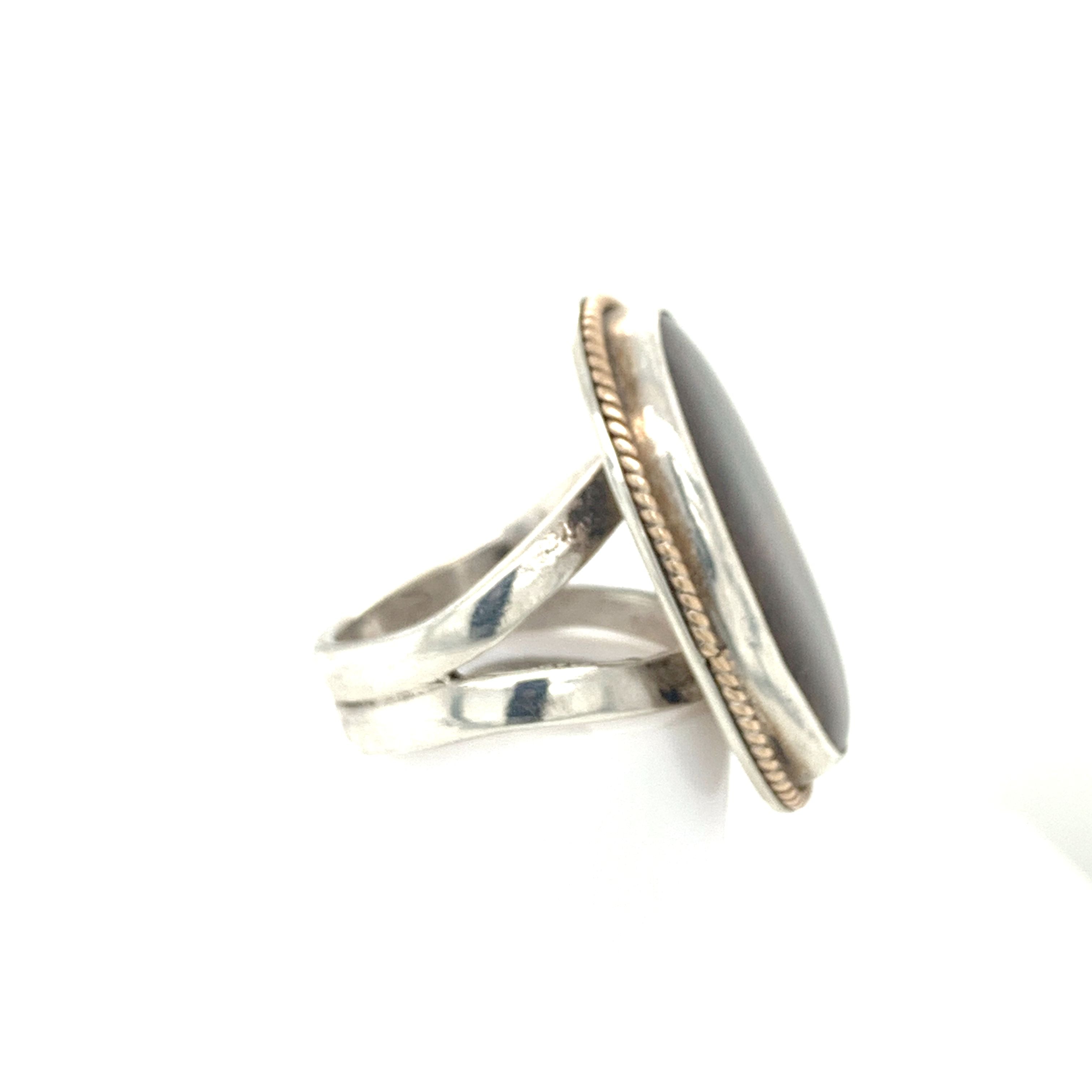 Ammolite Sterling Silver bezel set split shank gemstone ring, jewelry
