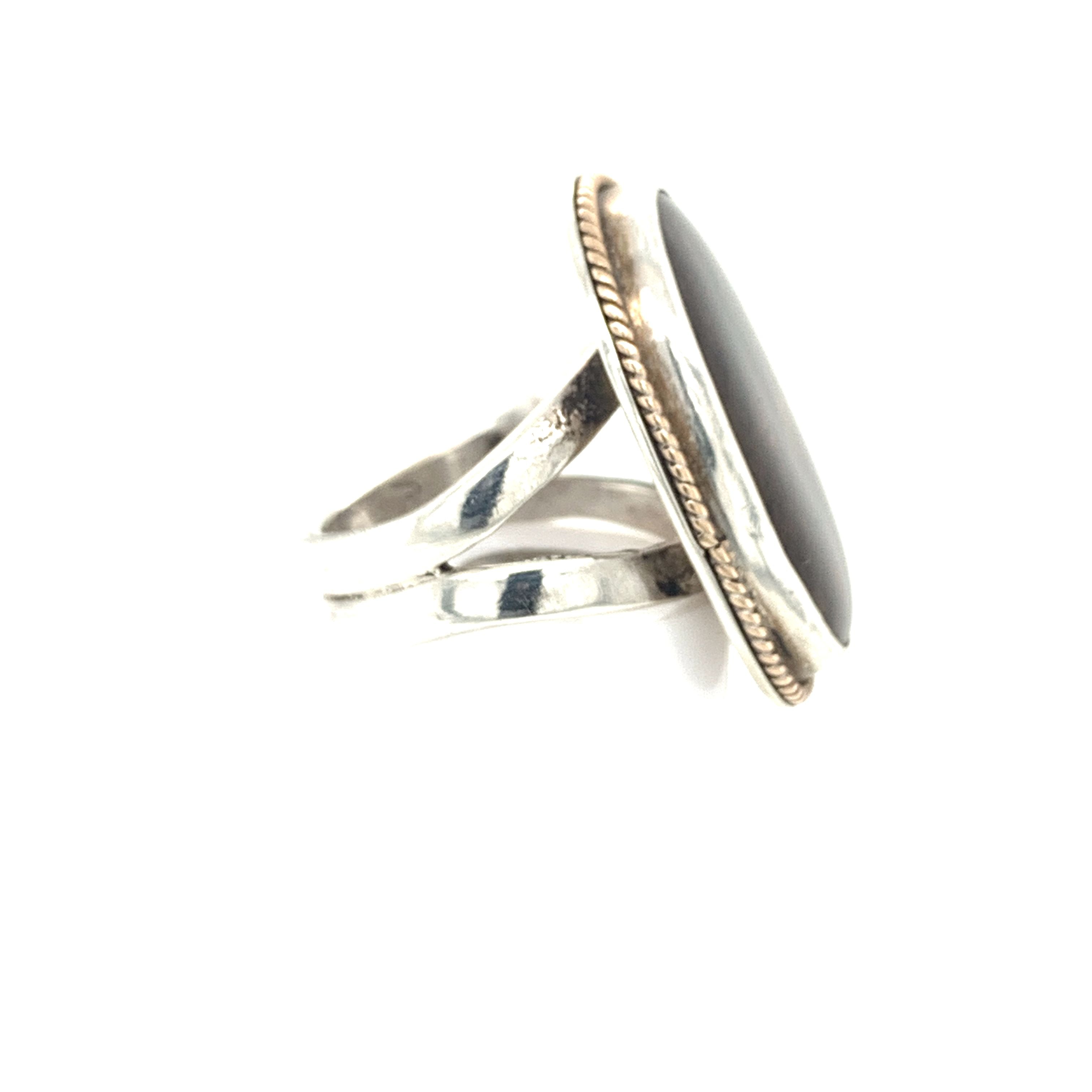 Ammolite Sterling Silver bezel set split shank gemstone ring, jewelry
