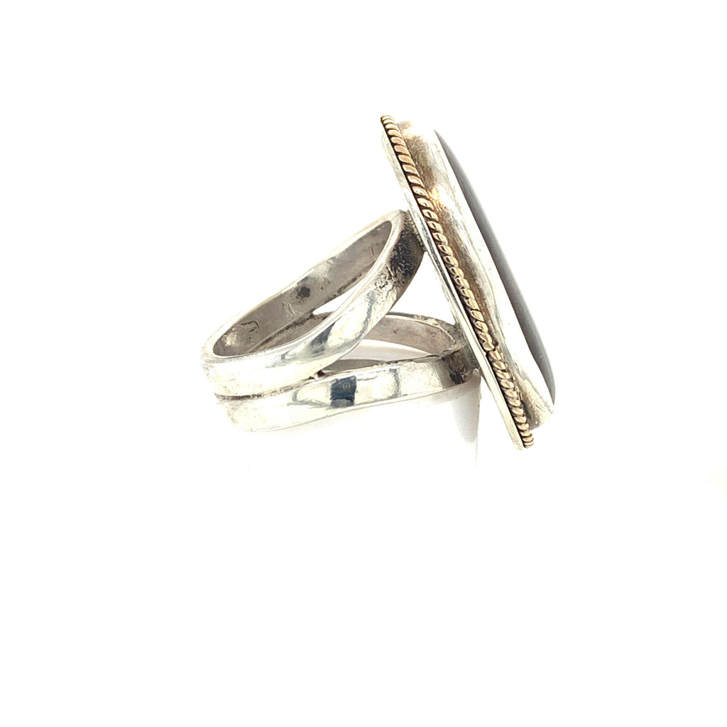 Ammolite Sterling Silver bezel set split shank gemstone ring, jewelry