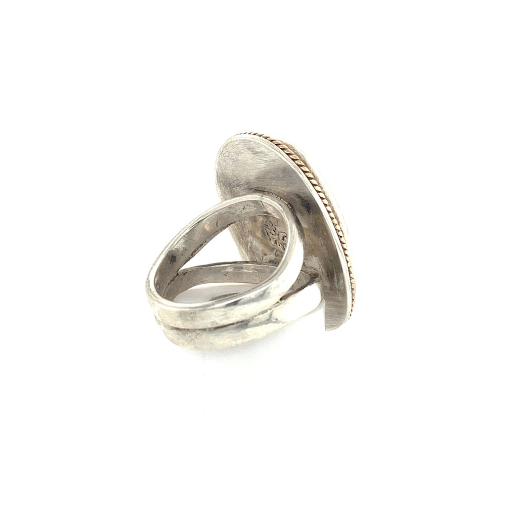 Ammolite Sterling Silver bezel set split shank gemstone ring, jewelry