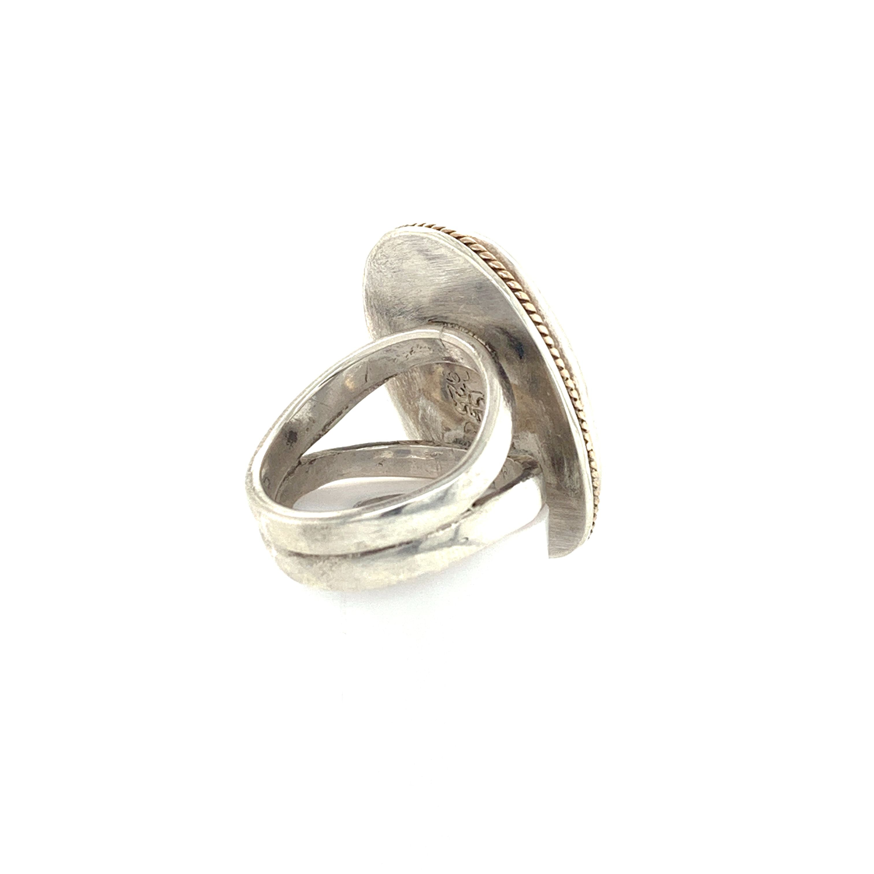Ammolite Sterling Silver bezel set split shank gemstone ring, jewelry
