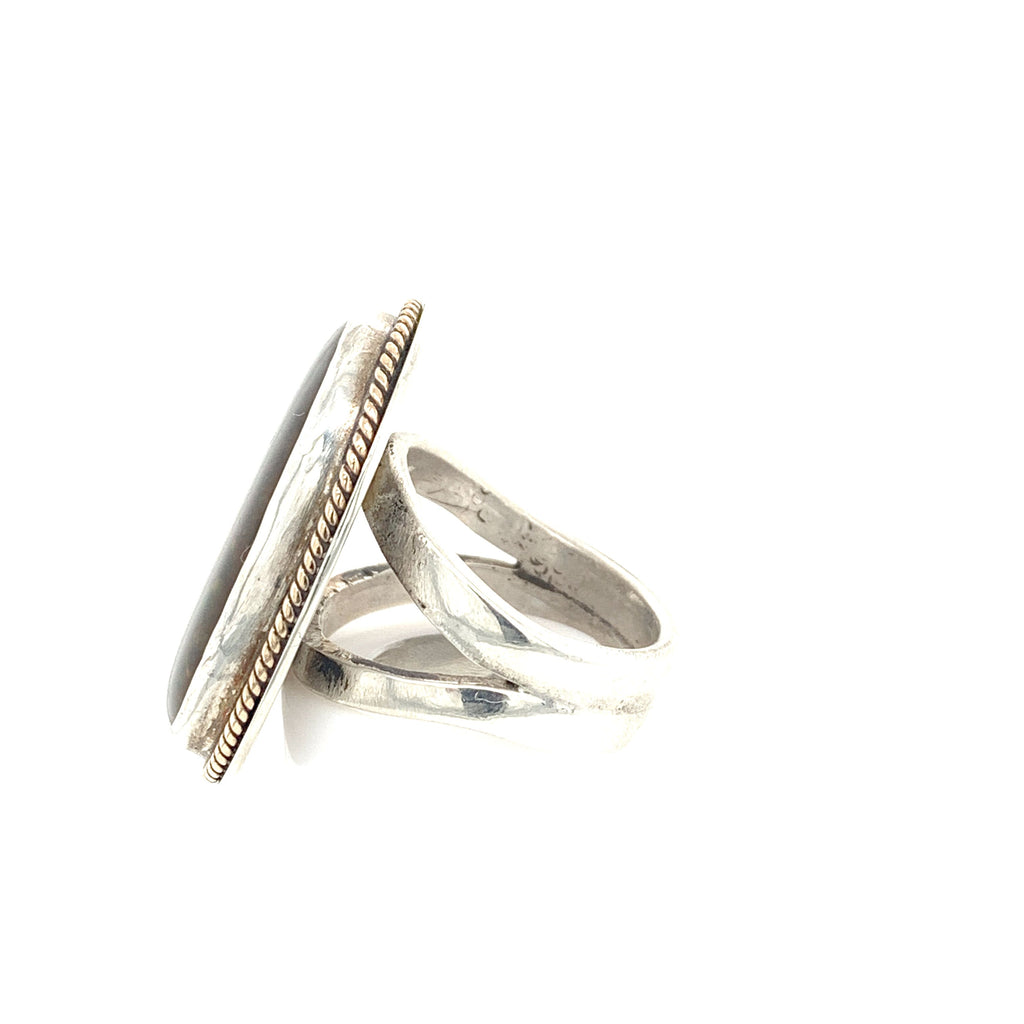 Ammolite Sterling Silver bezel set split shank gemstone ring, jewelry