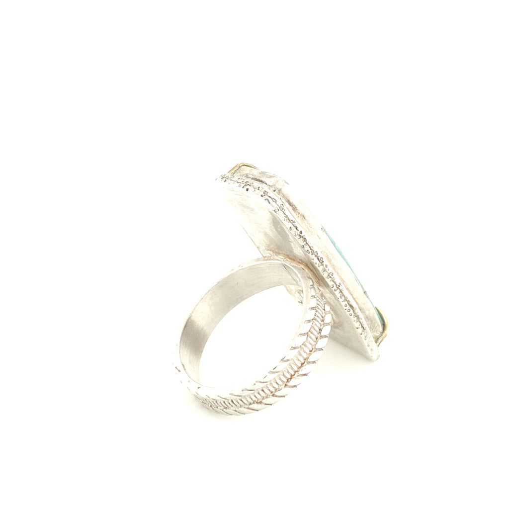 Faceted Amazonite rectangular Sterling Silver ring, green colored ring